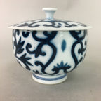 Japanese Porcelain Lidded Teacup Vtg Yunomi Arabesque Blue White Sometsuke QT79