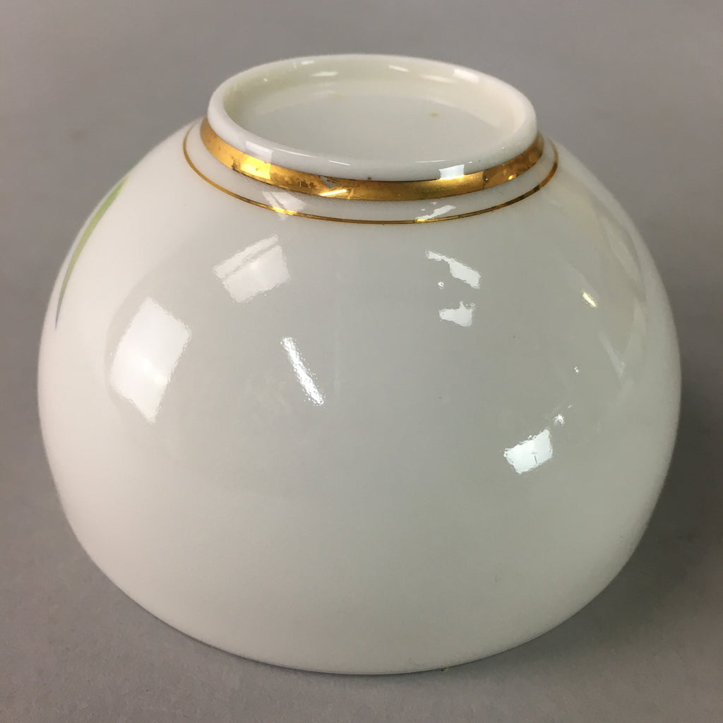 Japanese Porcelain Lidded Teacup Vtg Yunomi Floral Iris Flower Gold QT53