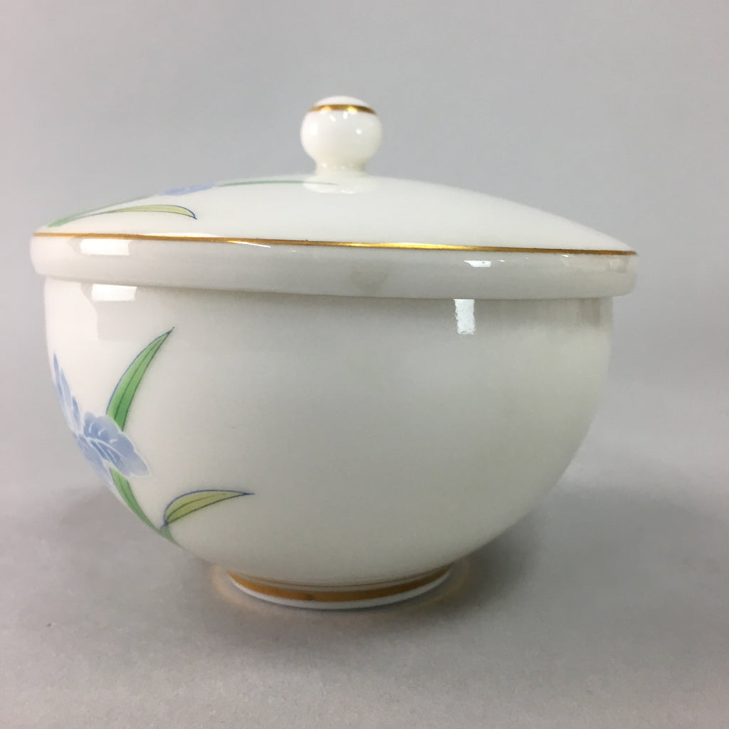 Japanese Porcelain Lidded Teacup Vtg Yunomi Floral Iris Flower Gold QT53