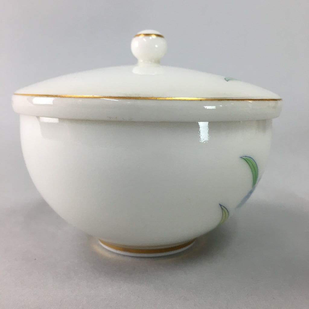 Japanese Porcelain Lidded Teacup Vtg Yunomi Floral Iris Flower Gold QT53