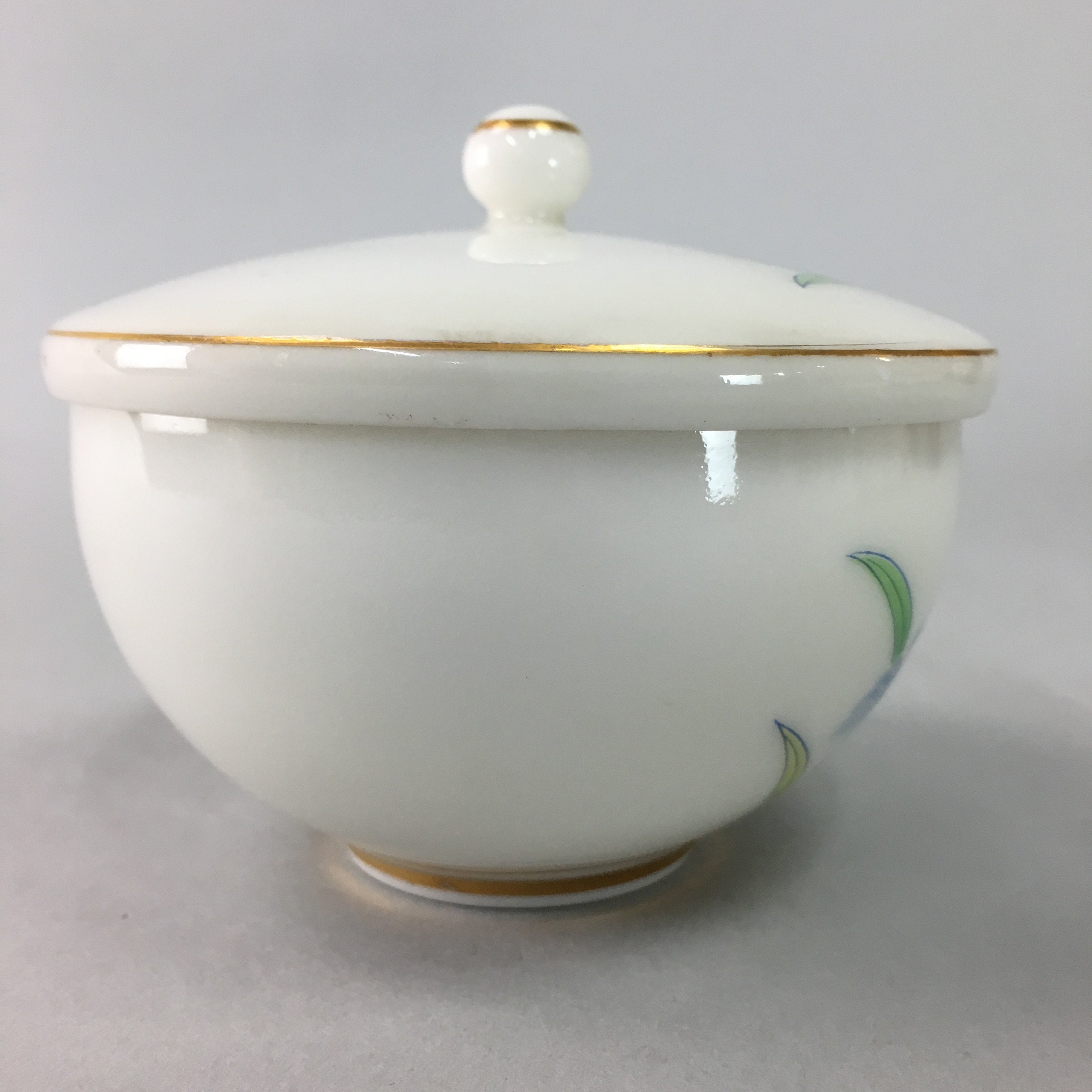 Japanese Porcelain Lidded Teacup Vtg Yunomi Floral Iris Flower Gold QT53