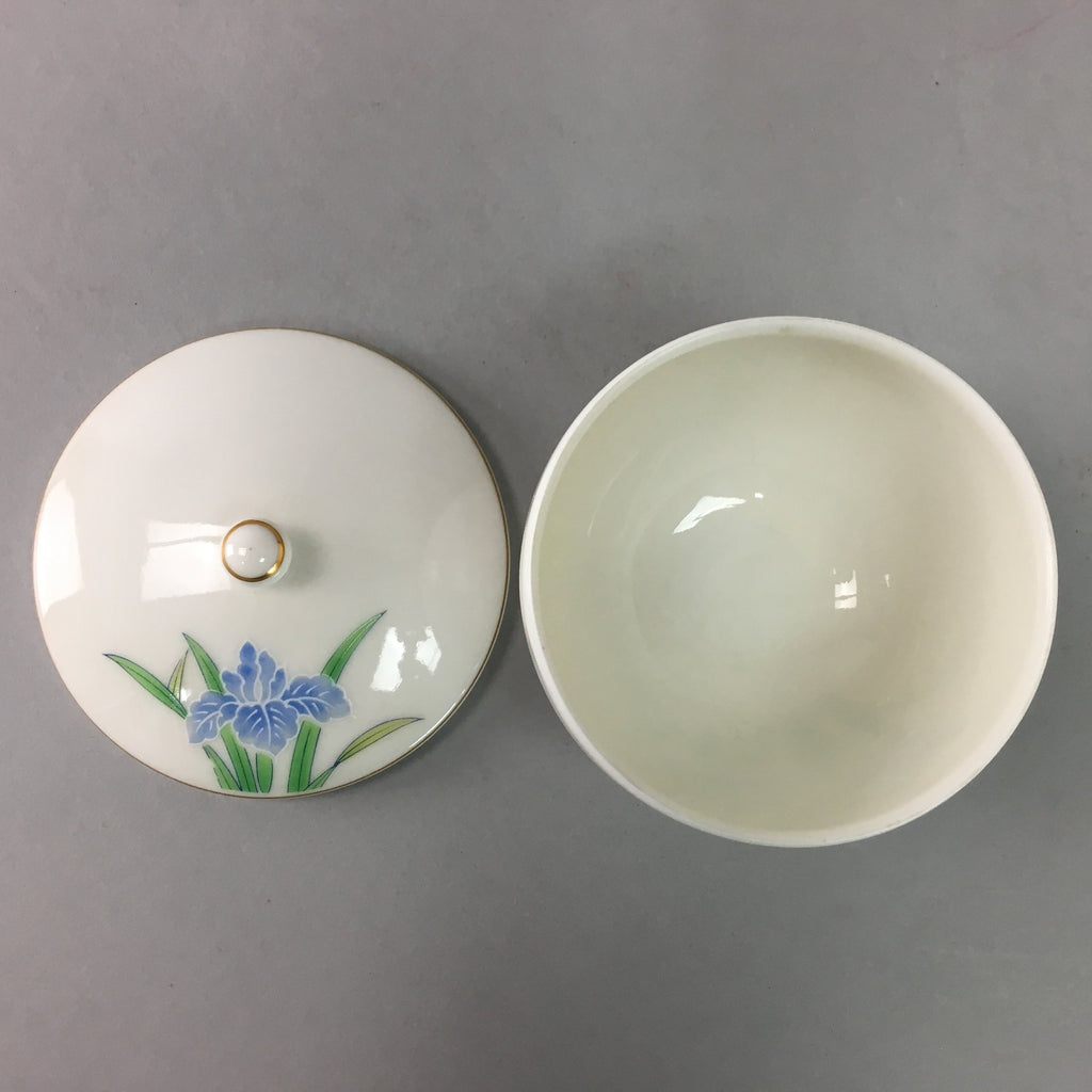 Japanese Porcelain Lidded Teacup Vtg Yunomi Floral Iris Flower Gold QT53