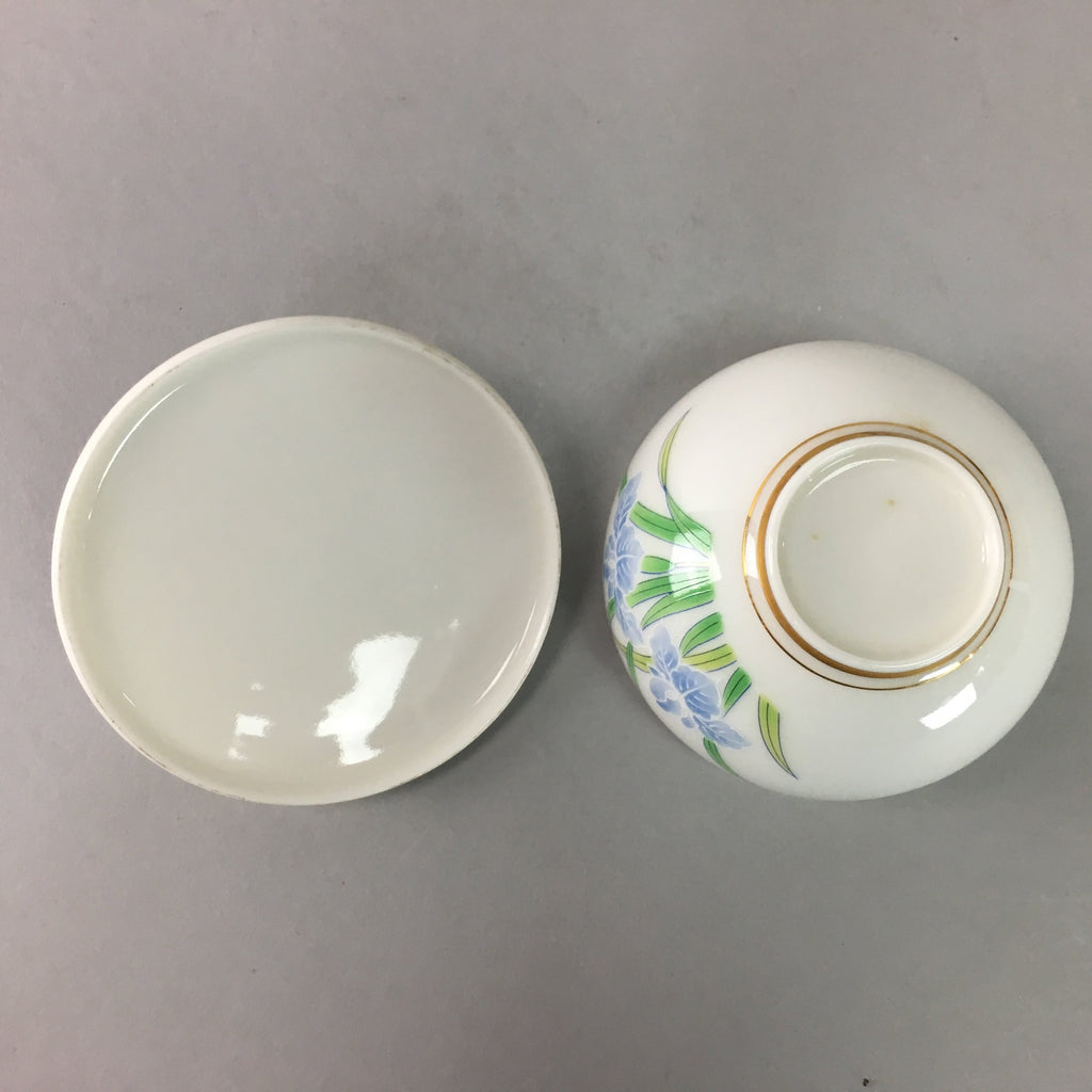 Japanese Porcelain Lidded Teacup Vtg Yunomi Floral Iris Flower Gold QT53