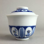Japanese Porcelain Lidded Teacup Vtg Yunomi Sometsuke Blud White Floral QT51