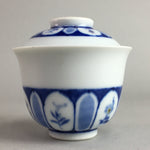 Japanese Porcelain Lidded Teacup Vtg Yunomi Sometsuke Blud White Floral QT51