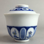 Japanese Porcelain Lidded Teacup Vtg Yunomi Sometsuke Blud White Floral QT51
