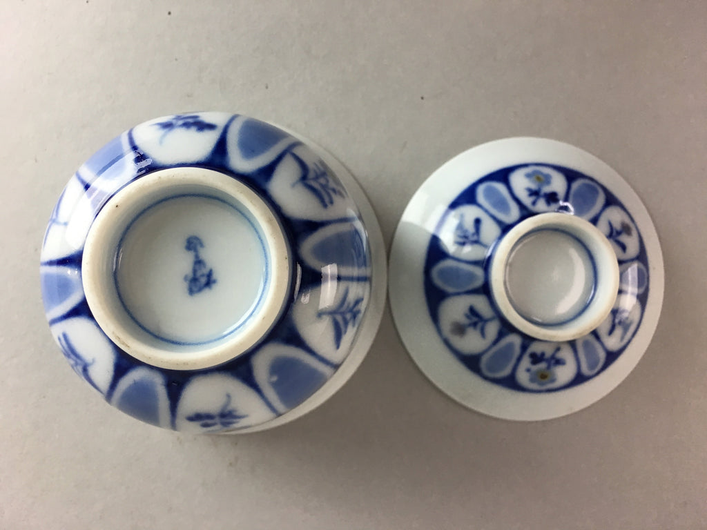 Japanese Porcelain Lidded Teacup Vtg Yunomi Sometsuke Blud White Floral QT51