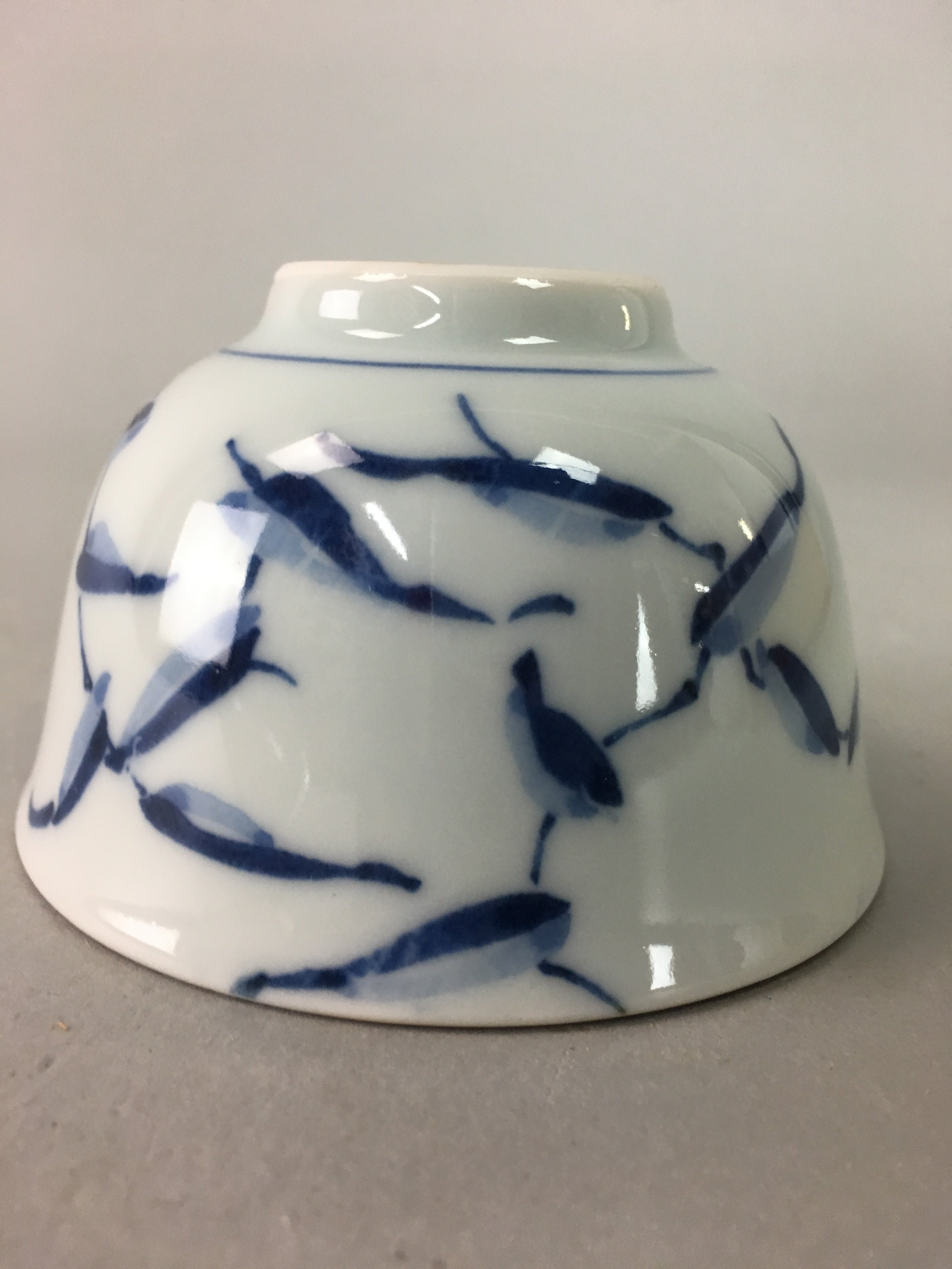 Japanese Porcelain Lidded Teacup Vtg Yunomi Sometsuke Blue White Bird Fowl QT59