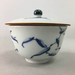 Japanese Porcelain Lidded Teacup Vtg Yunomi Sometsuke Blue White Bird Fowl QT59