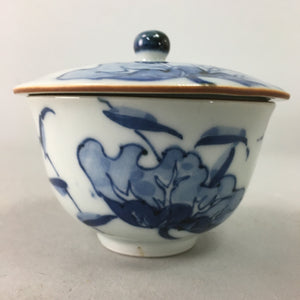 Japanese Porcelain Lidded Teacup Vtg Yunomi Sometsuke Blue White Bird Fowl QT59