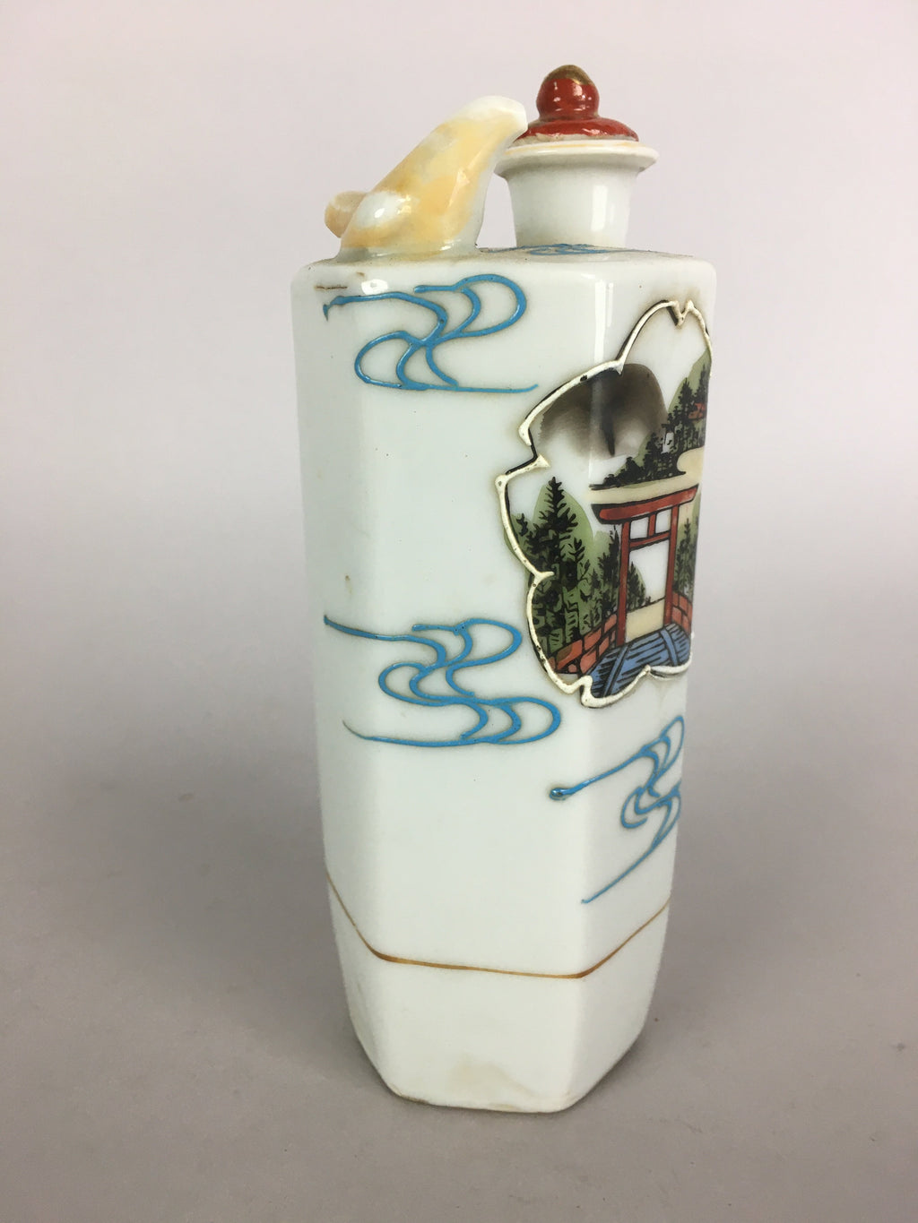 Japanese Porcelain Liquid Bottle Vtg Pottery Bottle White Hakkou-Ichiu BU438