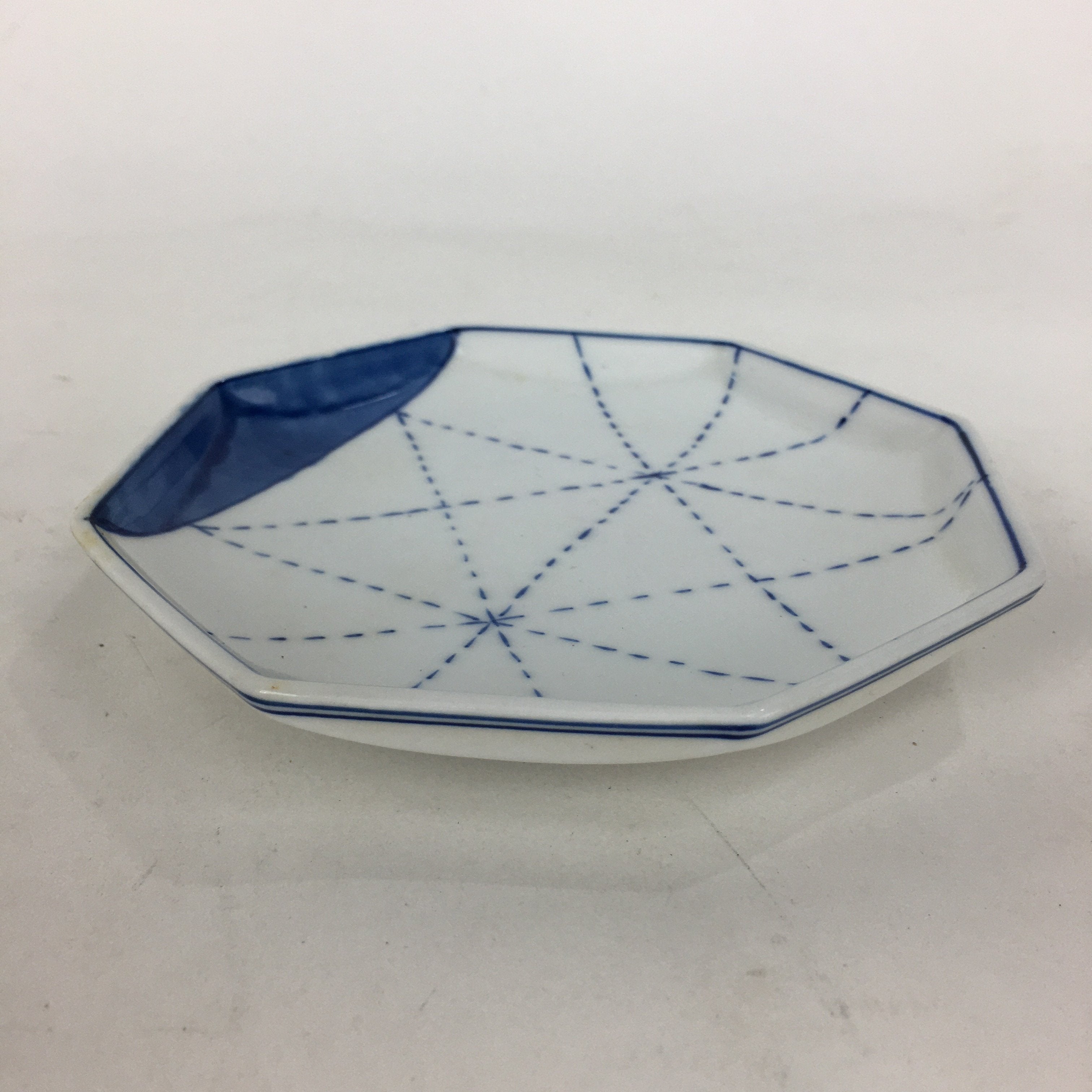 Japanese Porcelain Mino Ware Small Plate Kozara Vtg Blue Sometsuke Octagon PP665