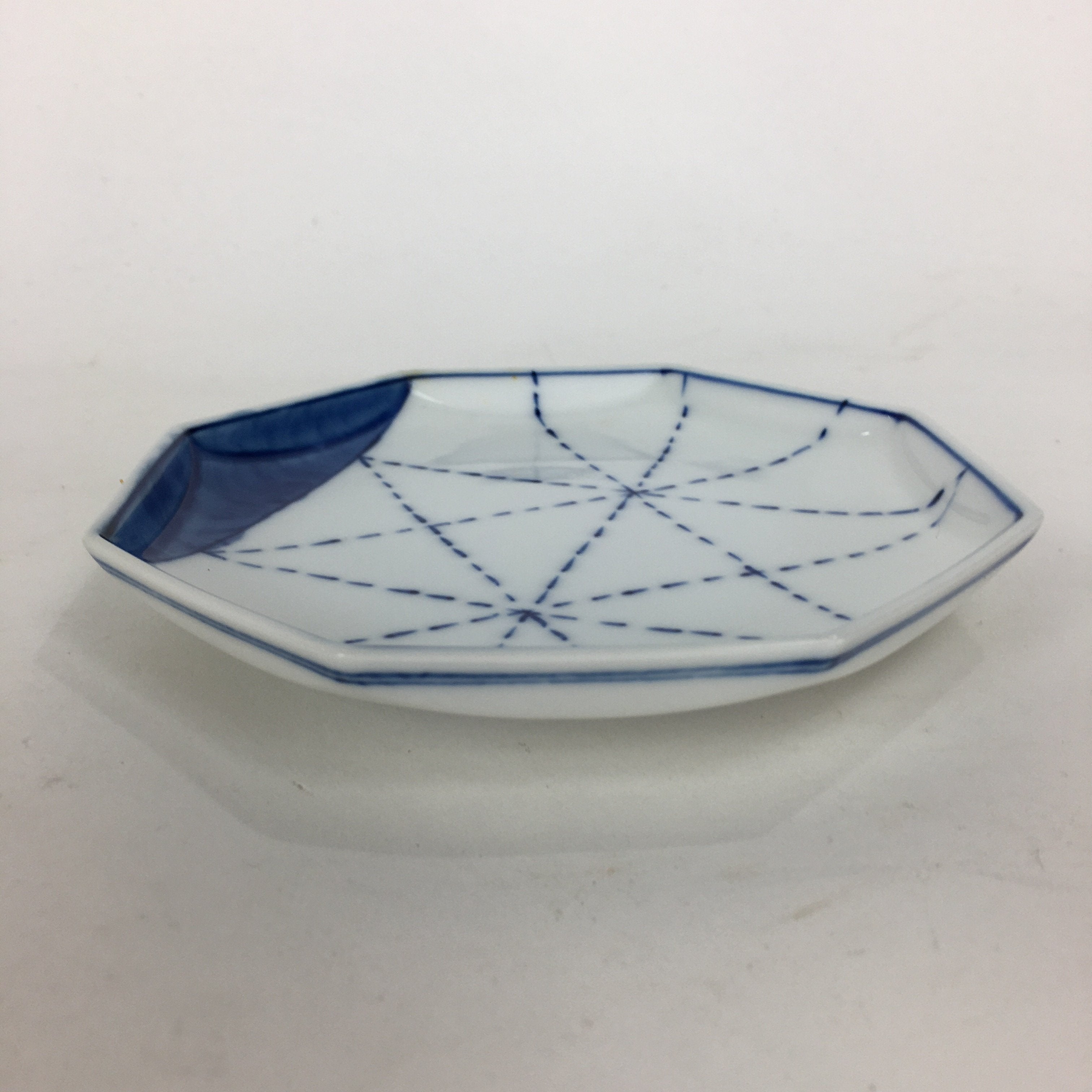 Japanese Porcelain Mino Ware Small Plate Kozara Vtg Blue Sometsuke Octagon PP666