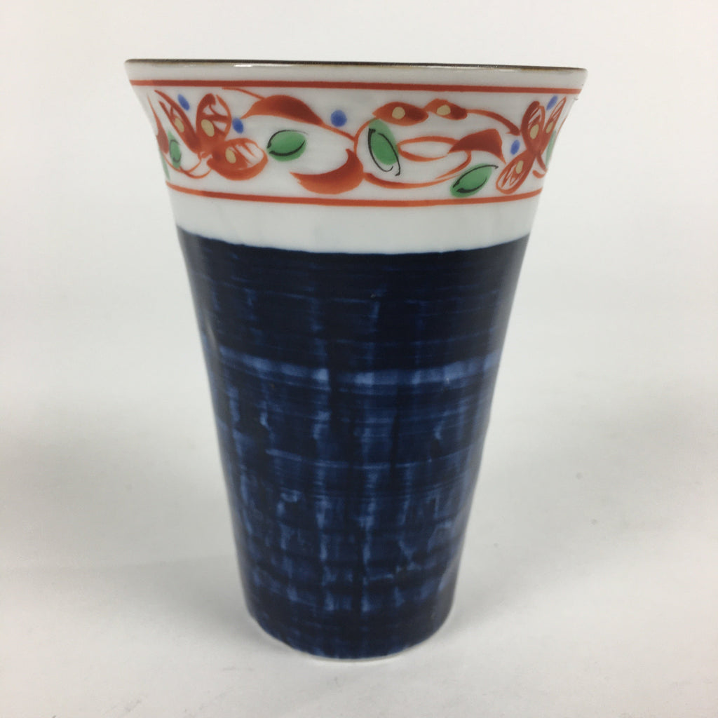 Japanese Porcelain Mino Ware Teacup Vtg Red Akae Blue Yunomi Sencha TC277