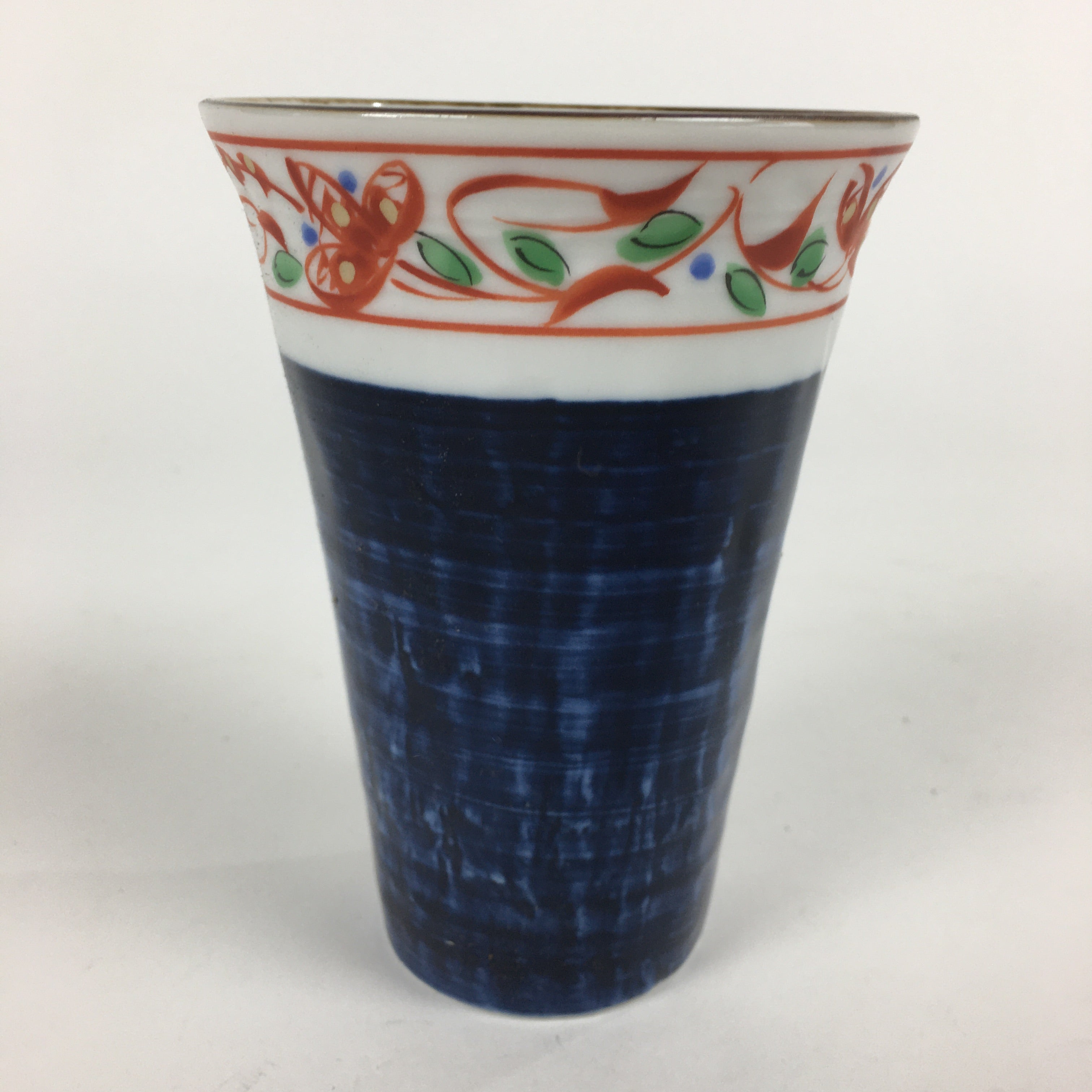 Japanese Porcelain Mino Ware Teacup Vtg Red Akae Blue Yunomi Sencha TC277