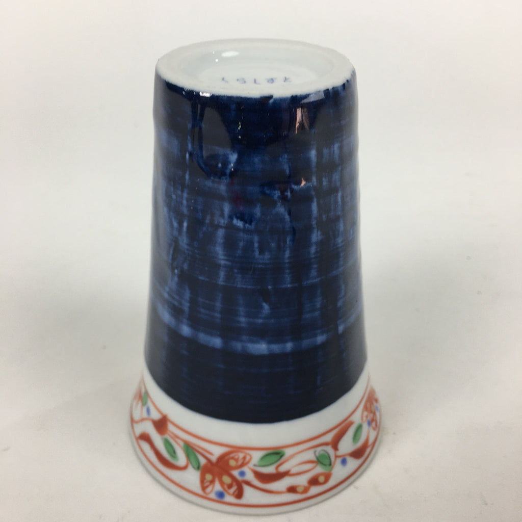 Japanese Porcelain Mino Ware Teacup Vtg Red Akae Blue Yunomi Sencha TC277