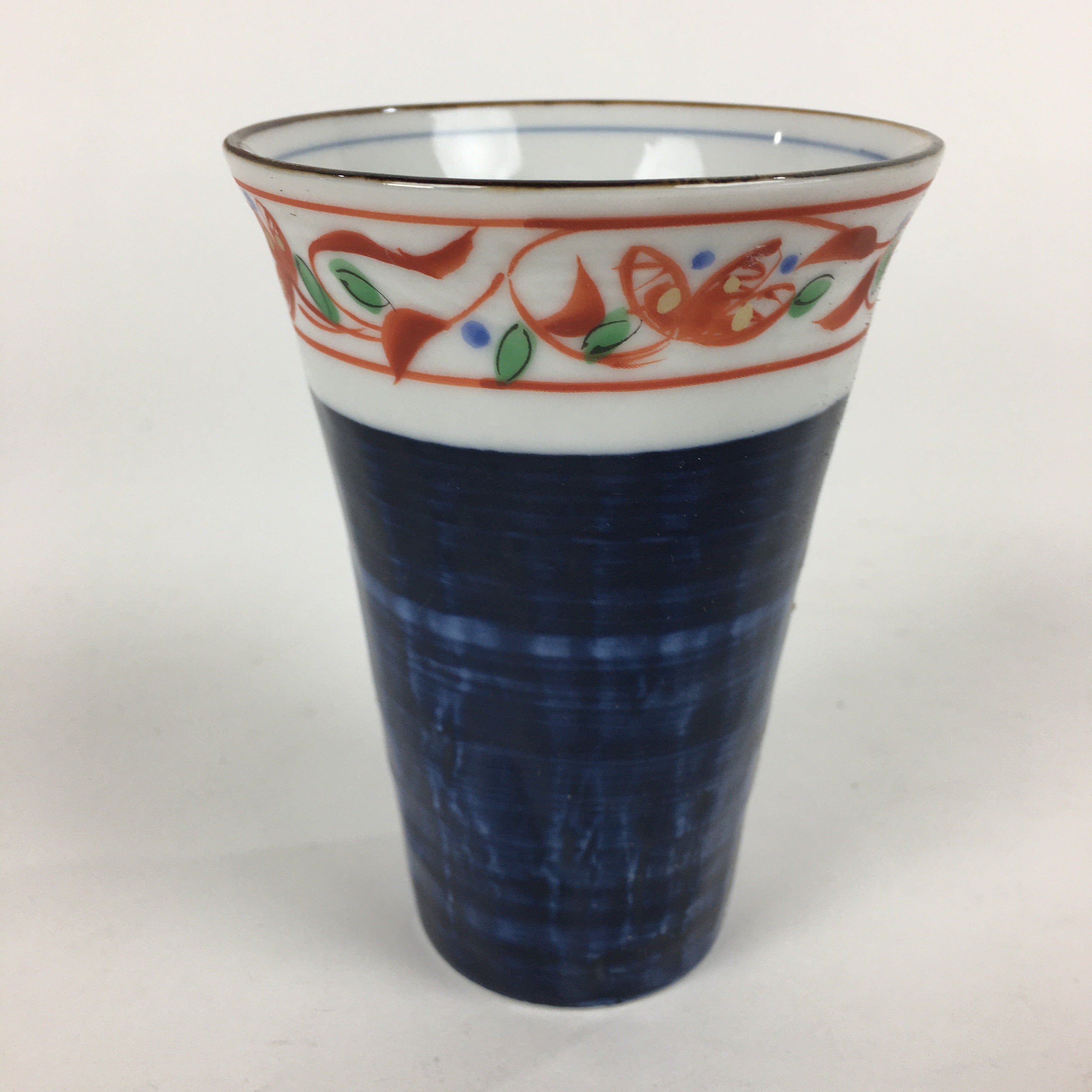 Japanese Porcelain Mino Ware Teacup Vtg Red Akae Blue Yunomi Sencha TC277