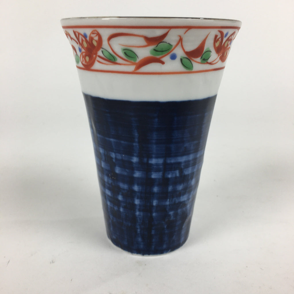 Japanese Porcelain Mino Ware Teacup Vtg Red Akae Blue Yunomi Sencha TC278