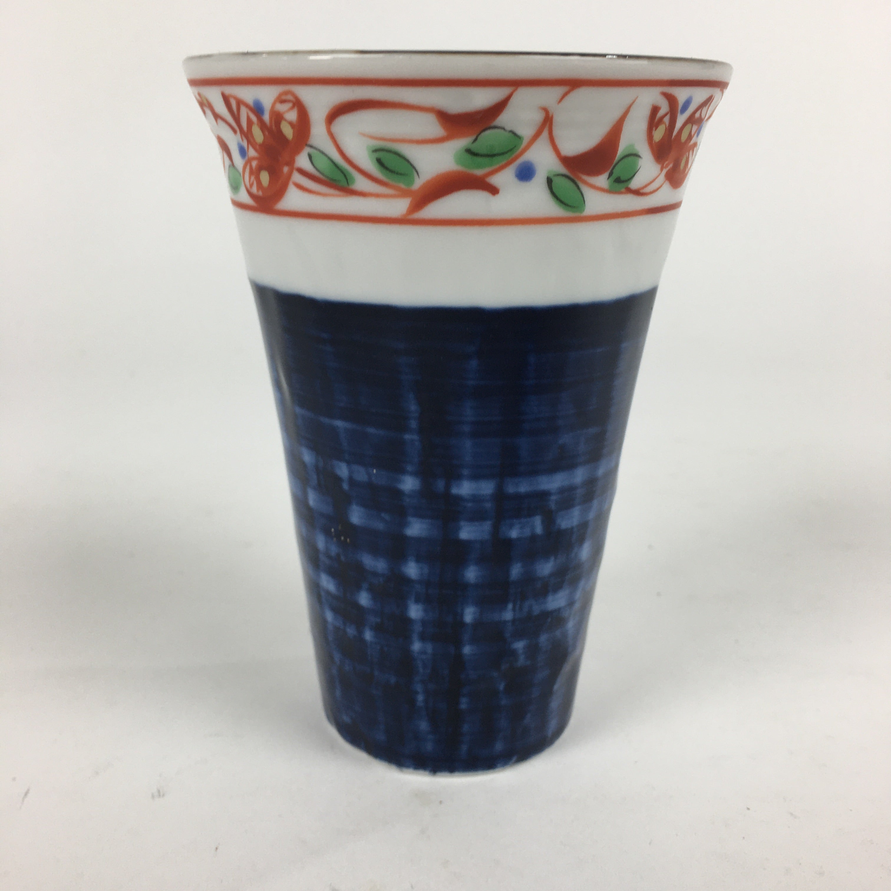 Japanese Porcelain Mino Ware Teacup Vtg Red Akae Blue Yunomi Sencha TC278