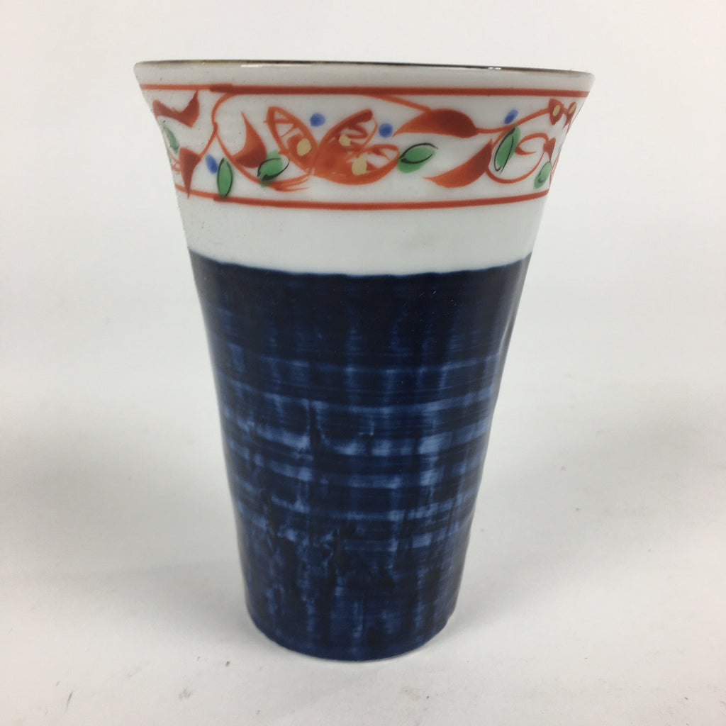 Japanese Porcelain Mino Ware Teacup Vtg Red Akae Blue Yunomi Sencha TC278