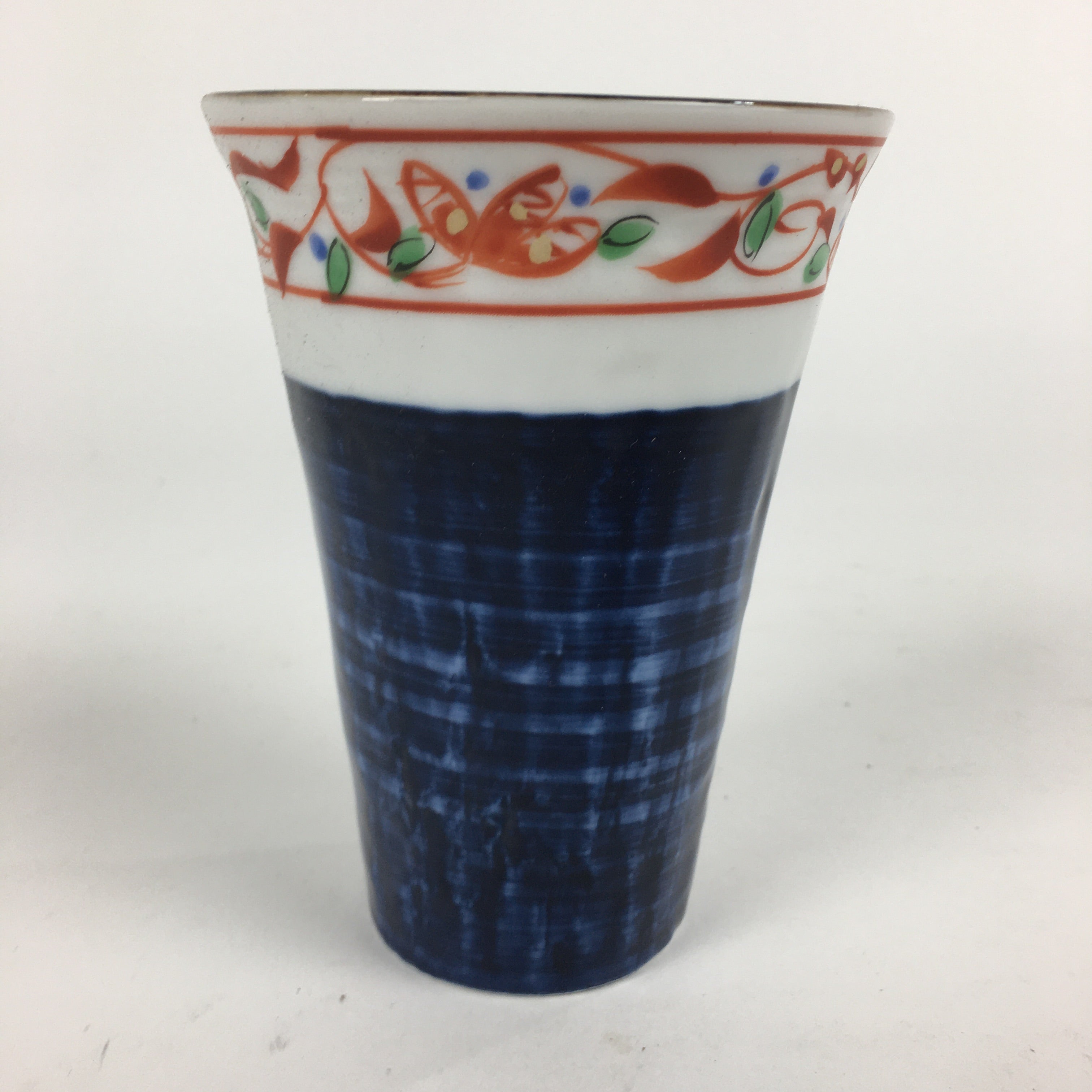 Japanese Porcelain Mino Ware Teacup Vtg Red Akae Blue Yunomi Sencha TC278