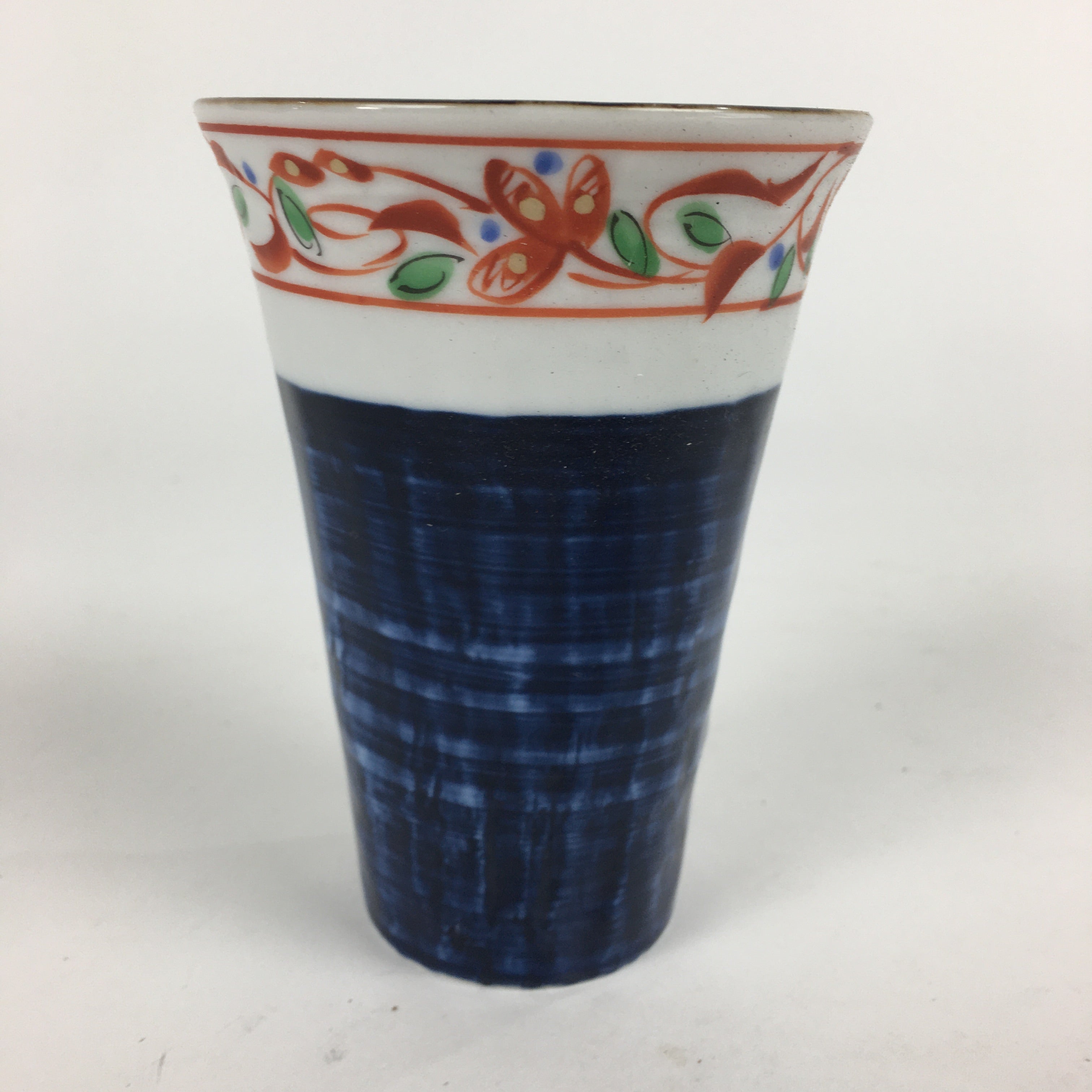 Japanese Porcelain Mino Ware Teacup Vtg Red Akae Blue Yunomi Sencha TC278