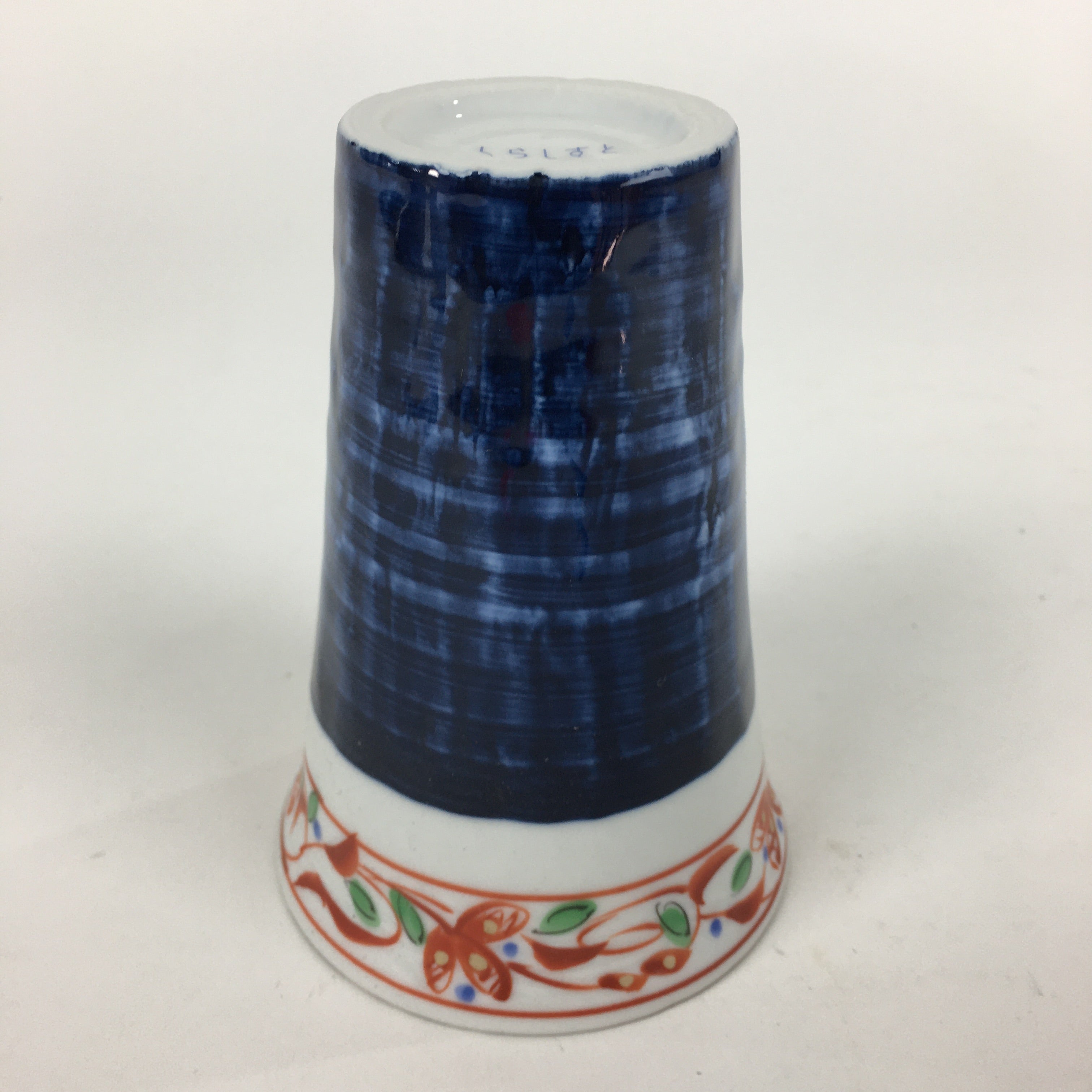 Japanese Porcelain Mino Ware Teacup Vtg Red Akae Blue Yunomi Sencha TC278