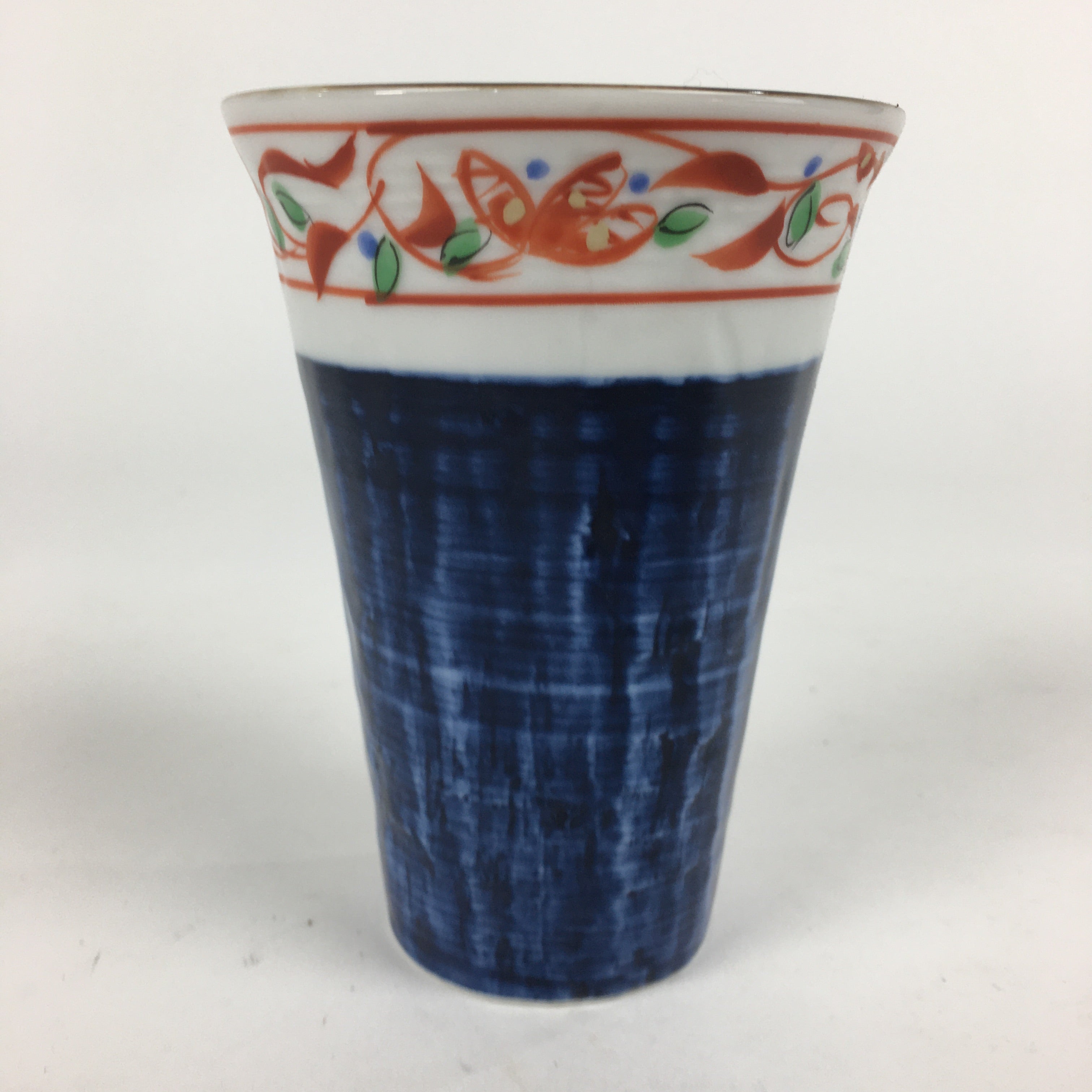 Japanese Porcelain Mino Ware Teacup Vtg Red Akae Blue Yunomi Sencha TC279