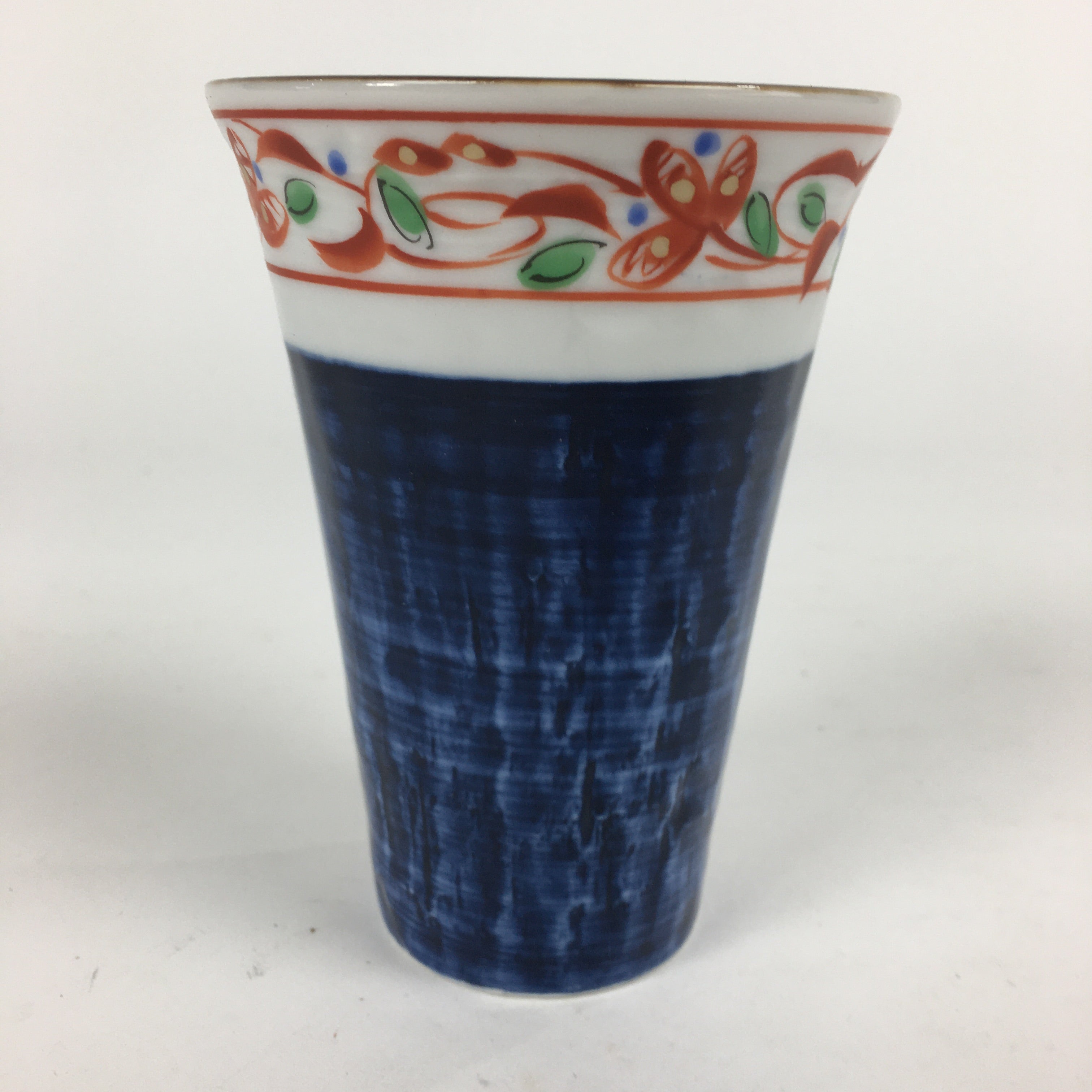 Japanese Porcelain Mino Ware Teacup Vtg Red Akae Blue Yunomi Sencha TC279