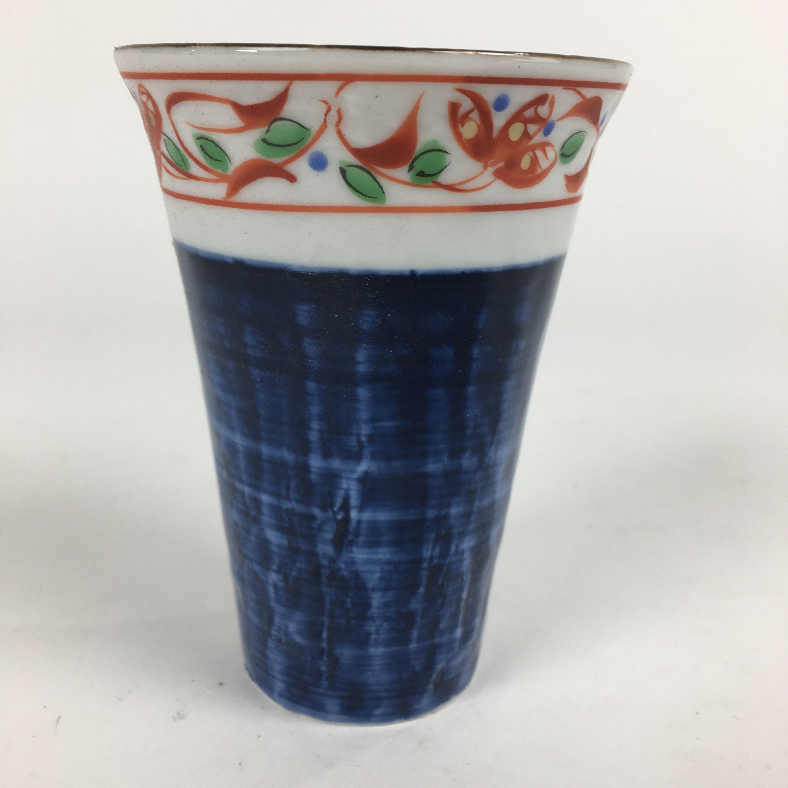 Japanese Porcelain Mino Ware Teacup Vtg Red Akae Blue Yunomi Sencha TC279
