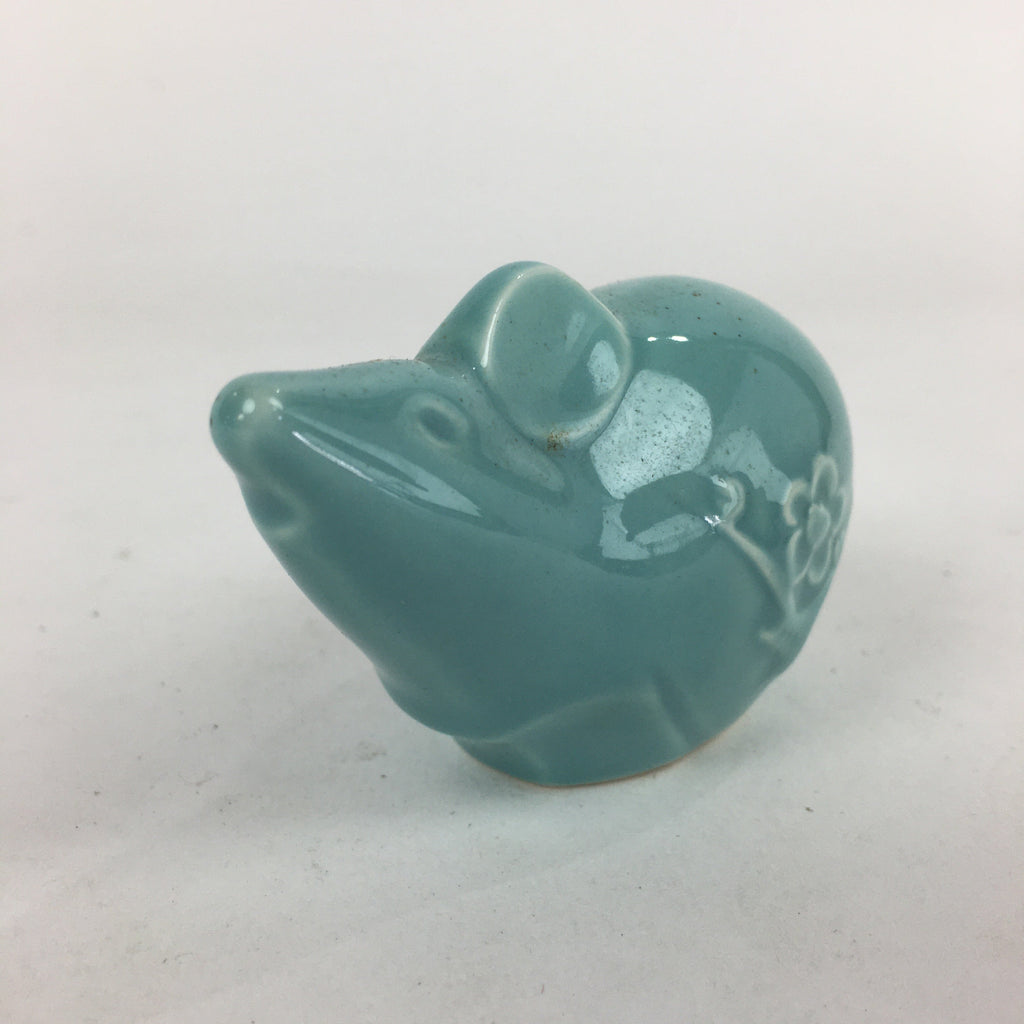 Japanese Porcelain Mouse Doll Vtg Zodiac Figurine Okimono Light Blue KF573