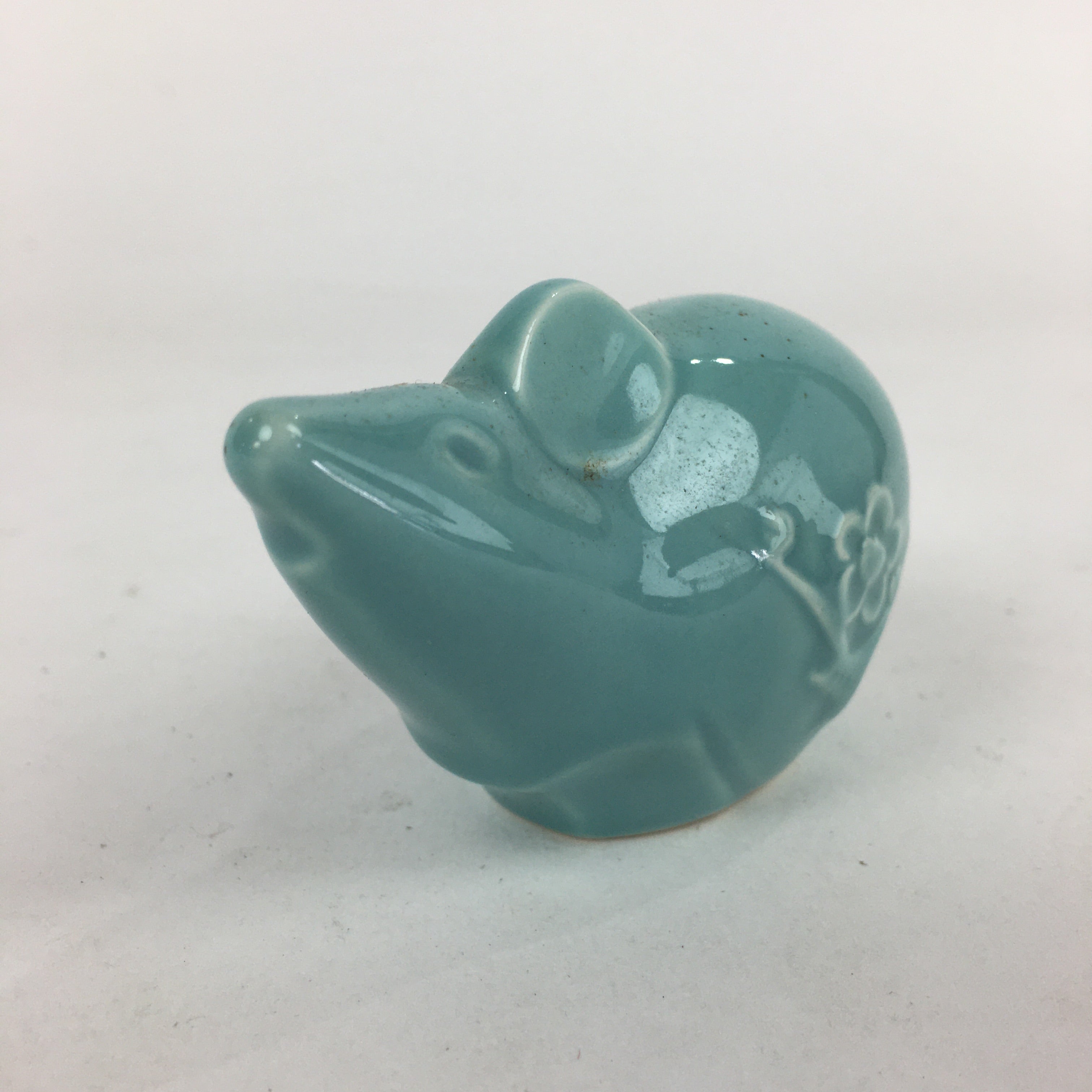 Japanese Porcelain Mouse Doll Vtg Zodiac Figurine Okimono Light Blue KF573