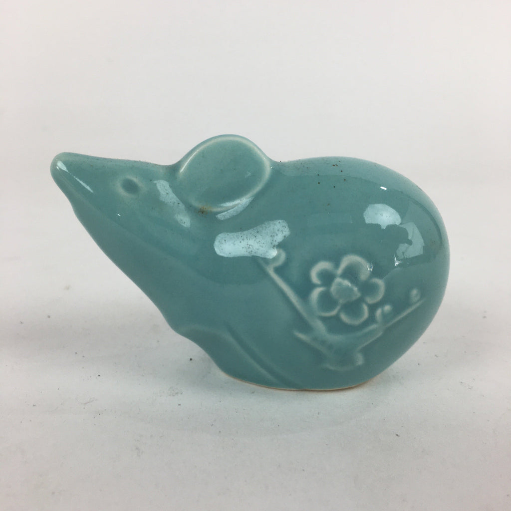 Japanese Porcelain Mouse Doll Vtg Zodiac Figurine Okimono Light Blue KF573