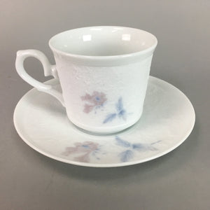 Japanese Porcelain Mug Teacup Vtg Yunomi Saucer White Blue Handle Sencha QT33