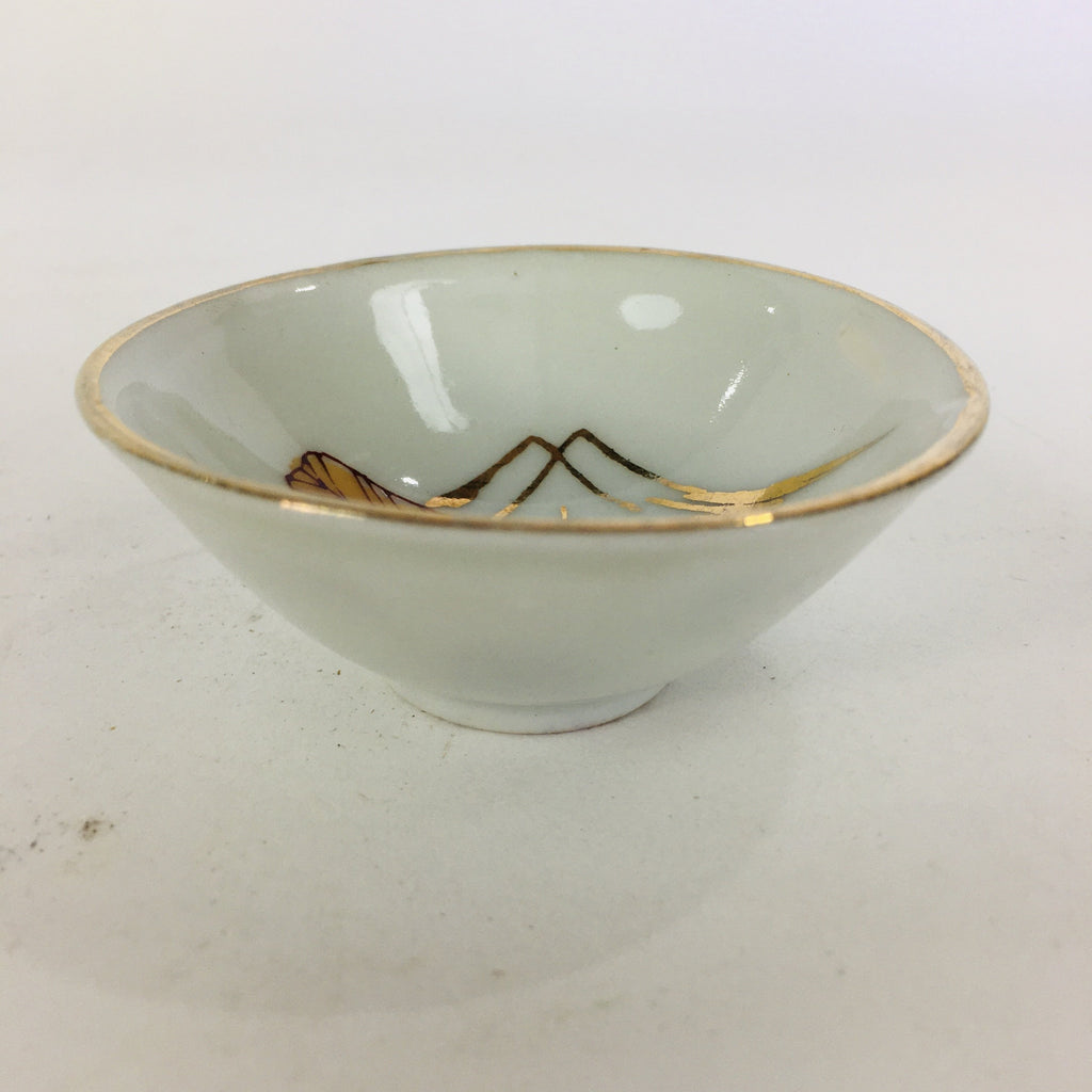Japanese Porcelain New Year Sake Cup Vtg Guinomi Ochoko Fortunate Design GU934