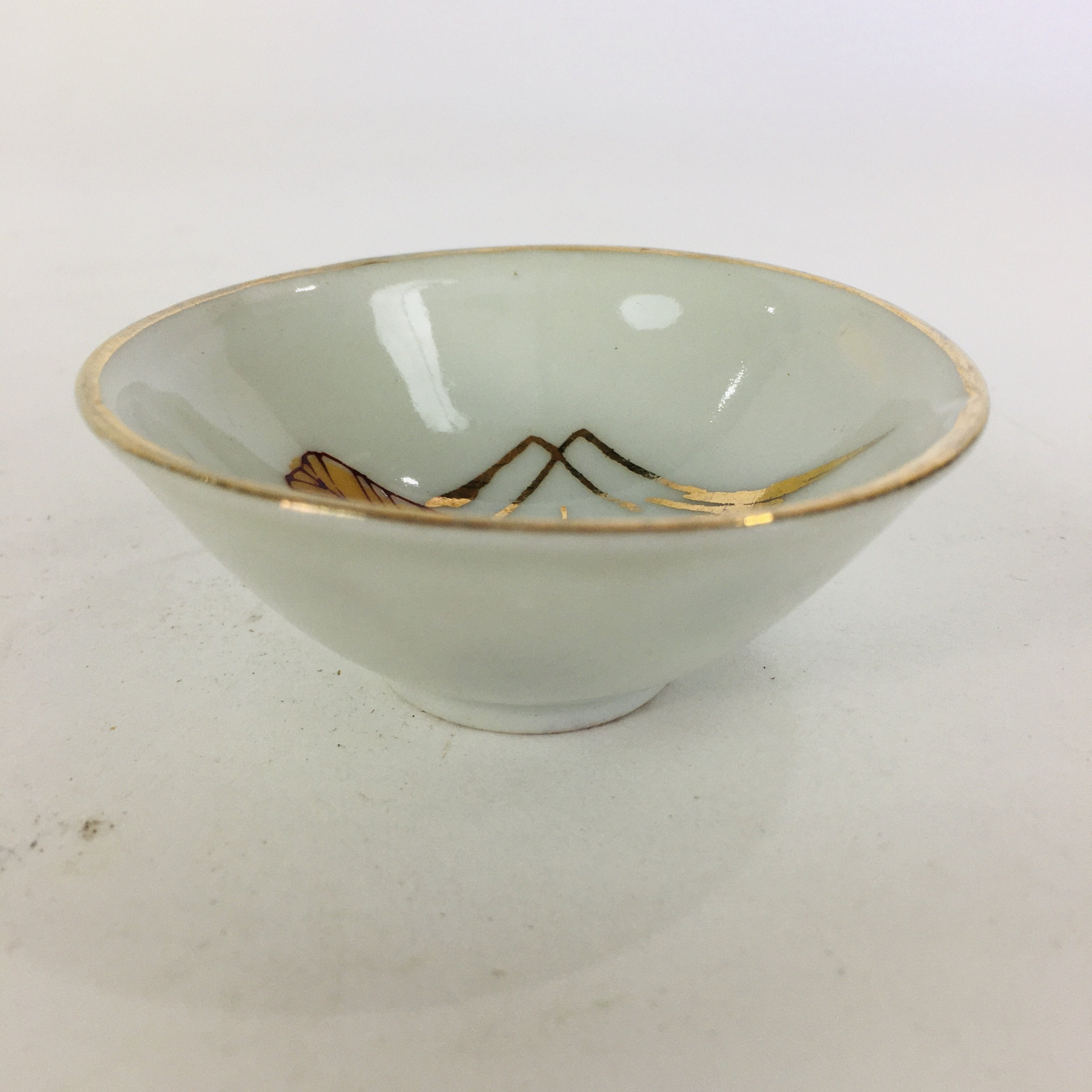 Japanese Porcelain New Year Sake Cup Vtg Guinomi Ochoko Fortunate Design GU934