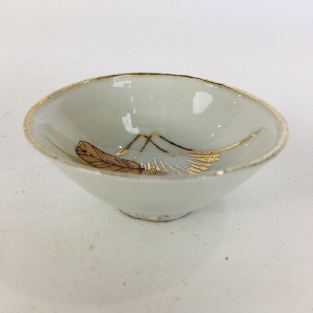 Japanese Porcelain New Year Sake Cup Vtg Guinomi Ochoko Fortunate Design GU937