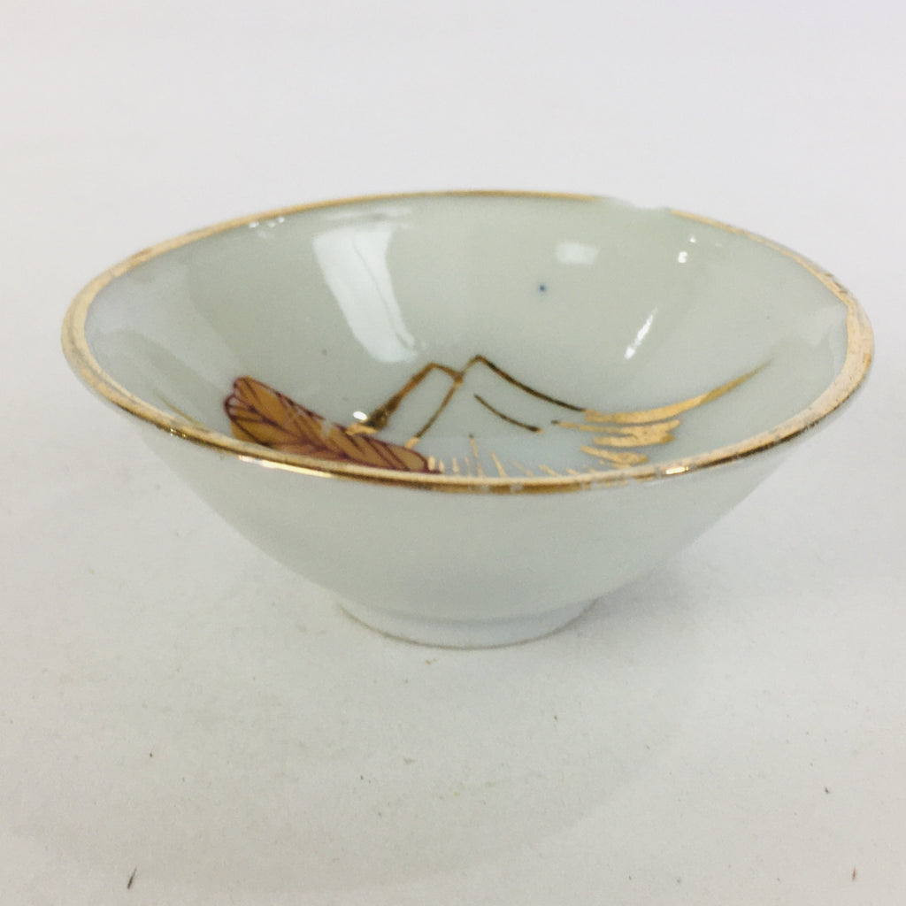 Japanese Porcelain New Year Sake Cup Vtg Guinomi Ochoko Fortunate Design GU959