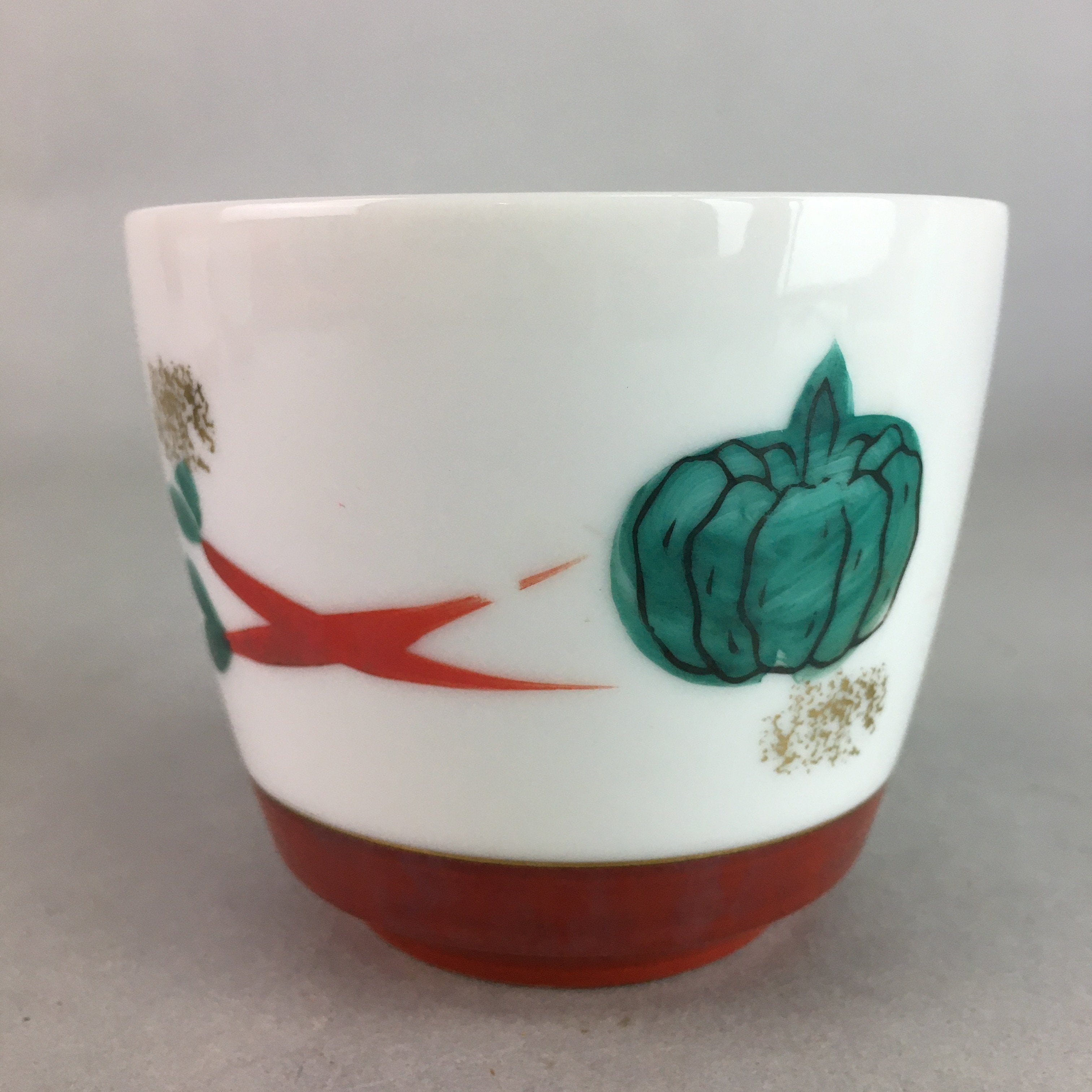 Japanese Porcelain Noodle Bowl Cup Vtg Soba Choko Word Kanji Vegetable PP289