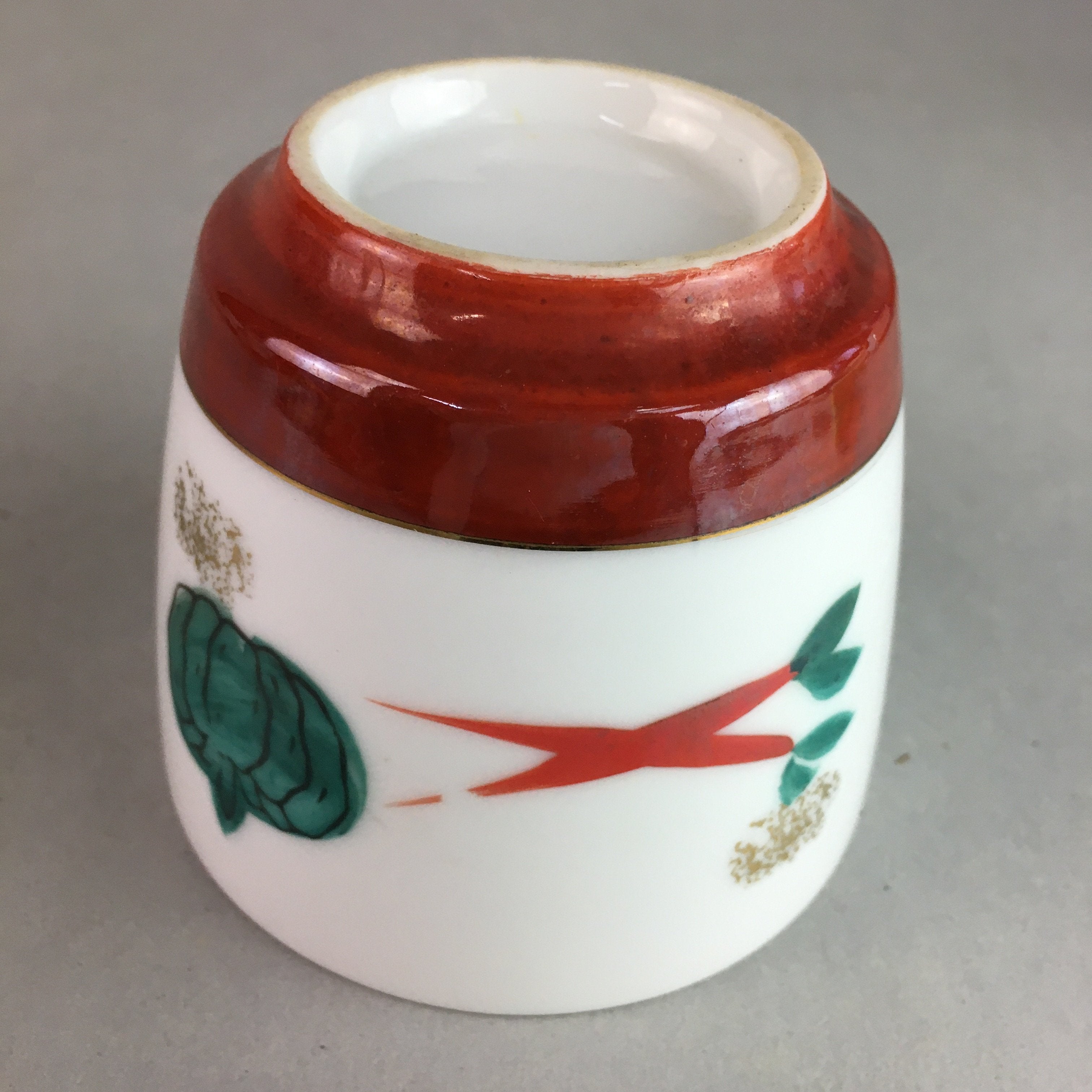 Japanese Porcelain Noodle Bowl Cup Vtg Soba Choko Word Kanji Vegetable PP289