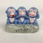 Japanese Porcelain Piggy Bank 3 Wise Monkeys Blue Ceramic Nikko Chokin Bakko