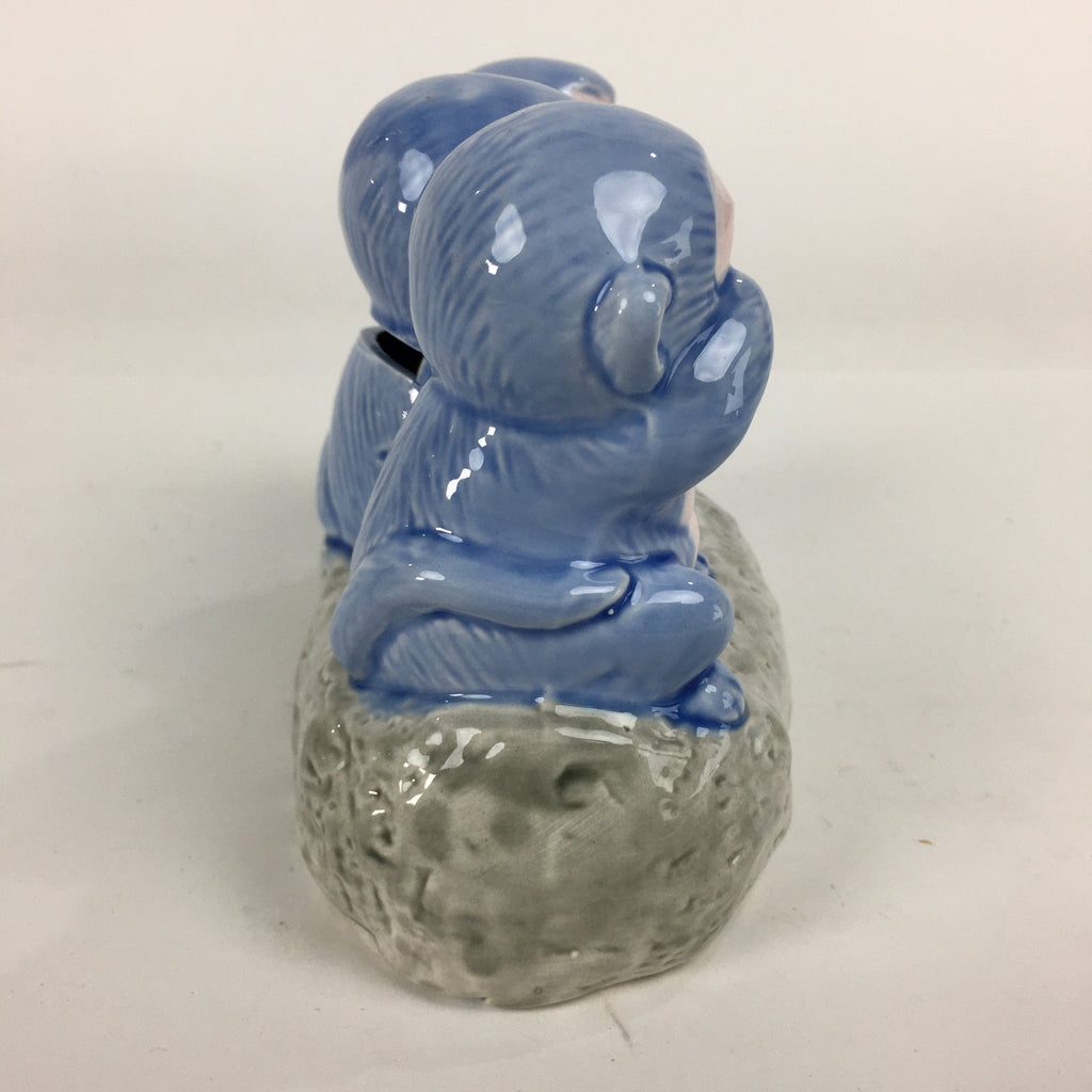 Japanese Porcelain Piggy Bank 3 Wise Monkeys Blue Ceramic Nikko Chokin Bakko