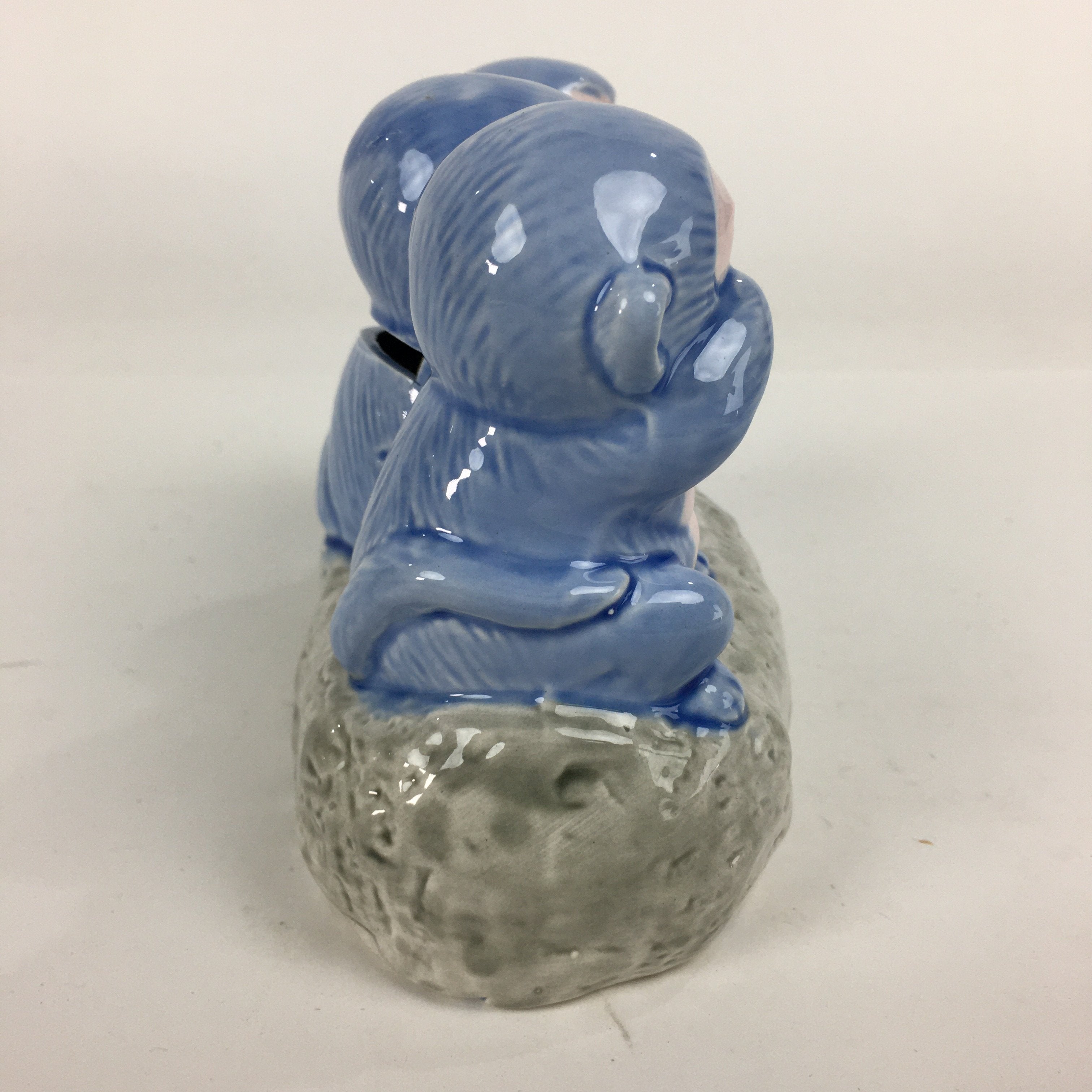 Japanese Porcelain Piggy Bank 3 Wise Monkeys Blue Ceramic Nikko Chokin Bakko
