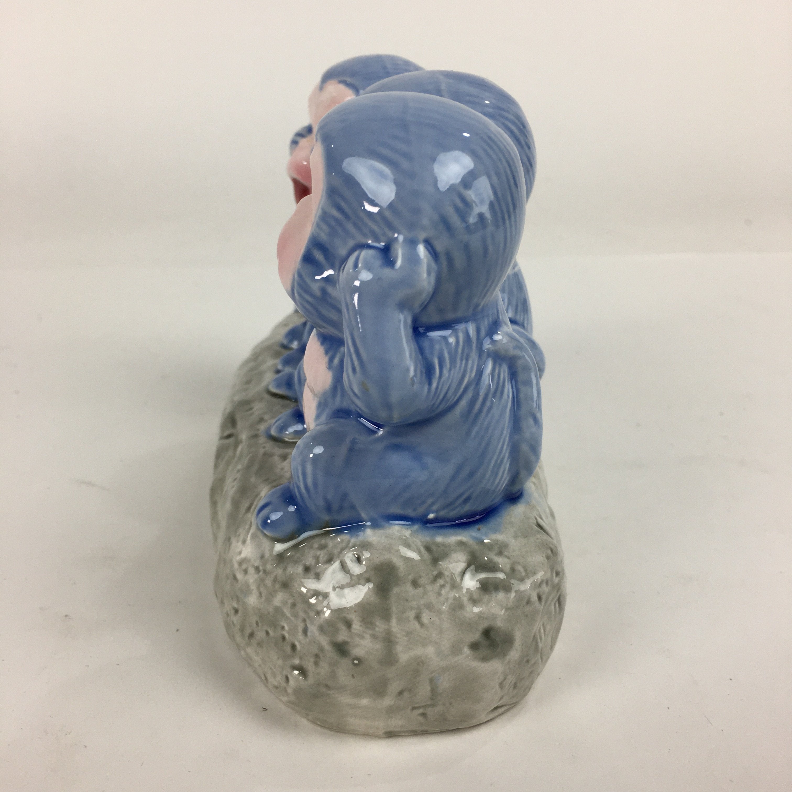 Japanese Porcelain Piggy Bank 3 Wise Monkeys Blue Ceramic Nikko Chokin Bakko