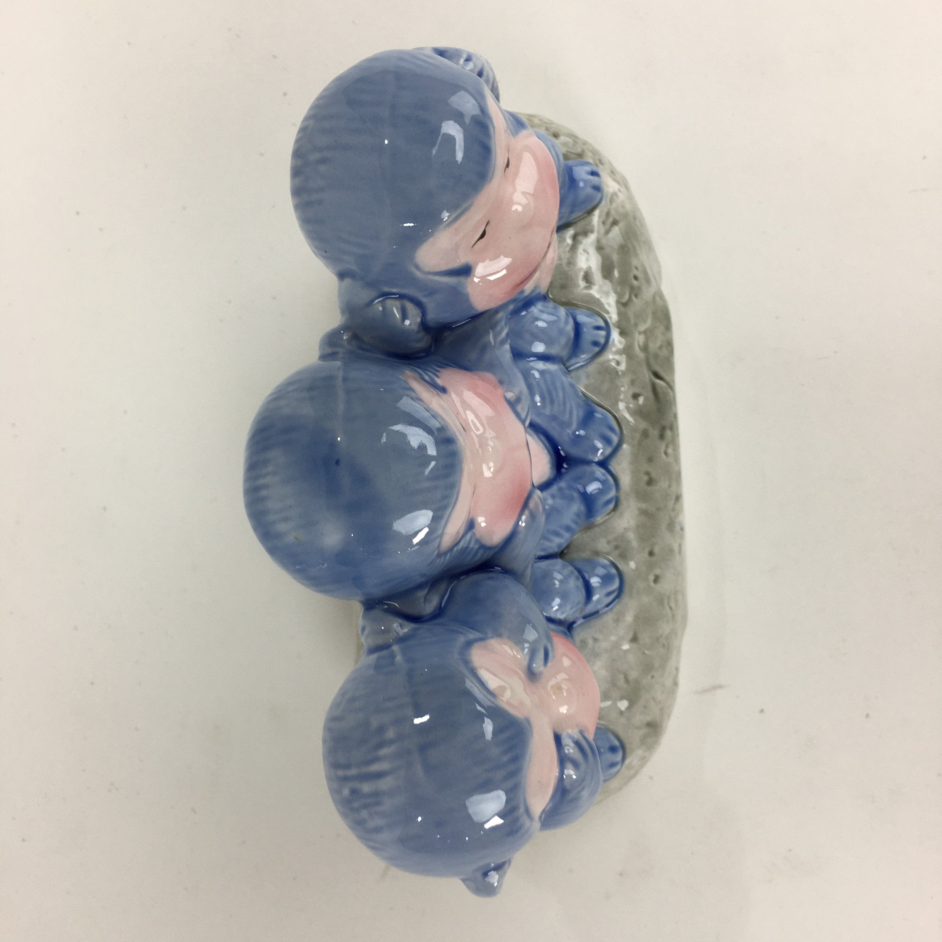 Japanese Porcelain Piggy Bank 3 Wise Monkeys Blue Ceramic Nikko Chokin Bakko