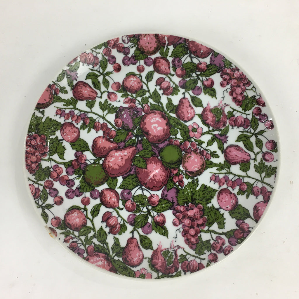 Japanese Porcelain Plate Sara Vtg Pink Figs Pomegranates Grapes Design Round PP7