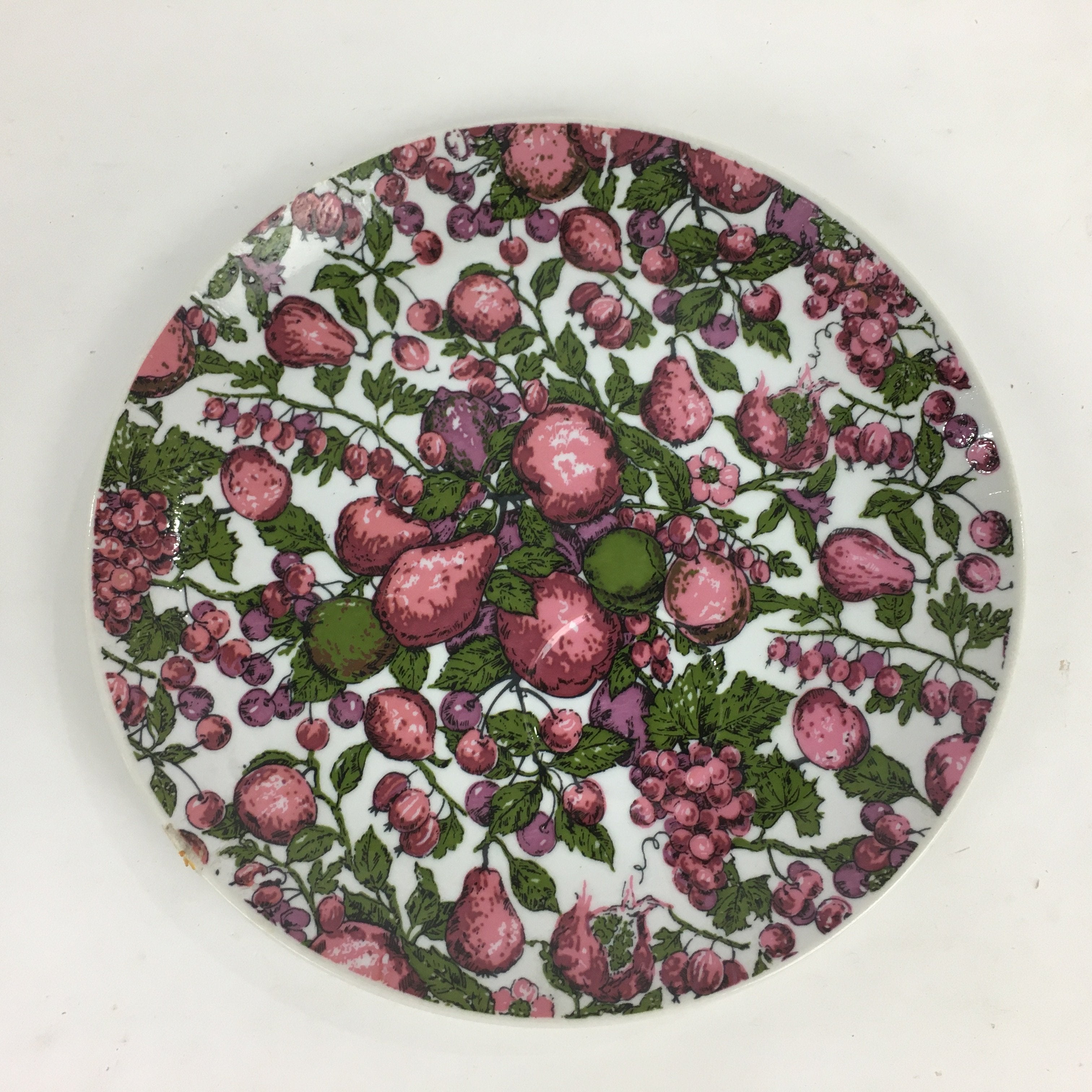 Japanese Porcelain Plate Sara Vtg Pink Figs Pomegranates Grapes Design Round PP7