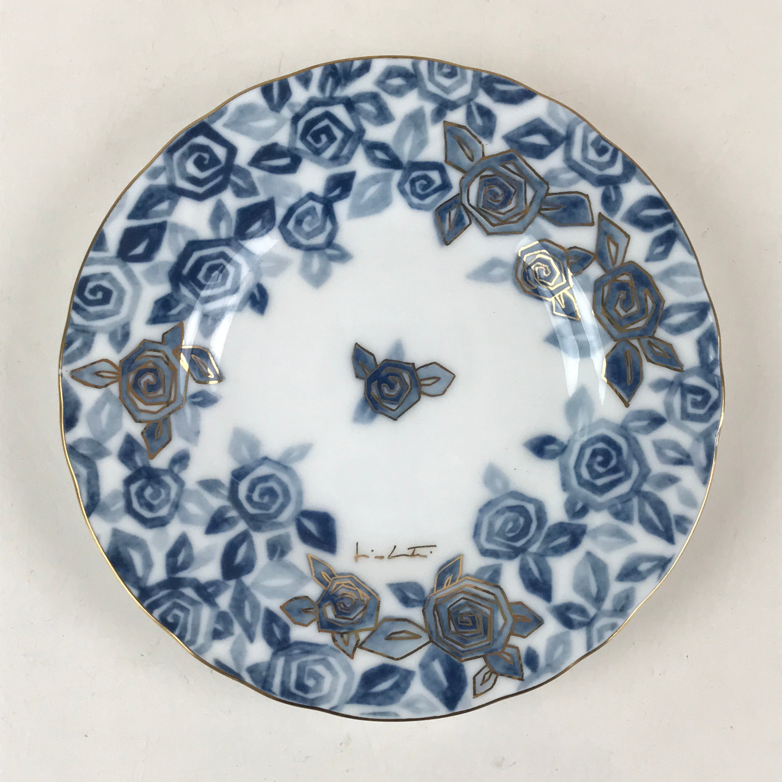 Japanese Porcelain Plate Saucer Vtg Richfield Tachikichi Inc Japan Blue Flower P