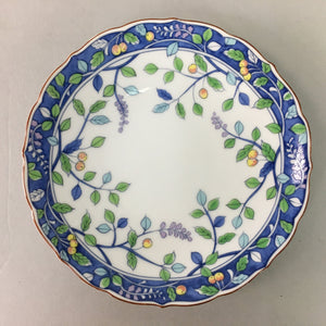 Japanese Porcelain Plate Tachikichi Vtg Blue White Leaf Vine Berry Fruit QT84