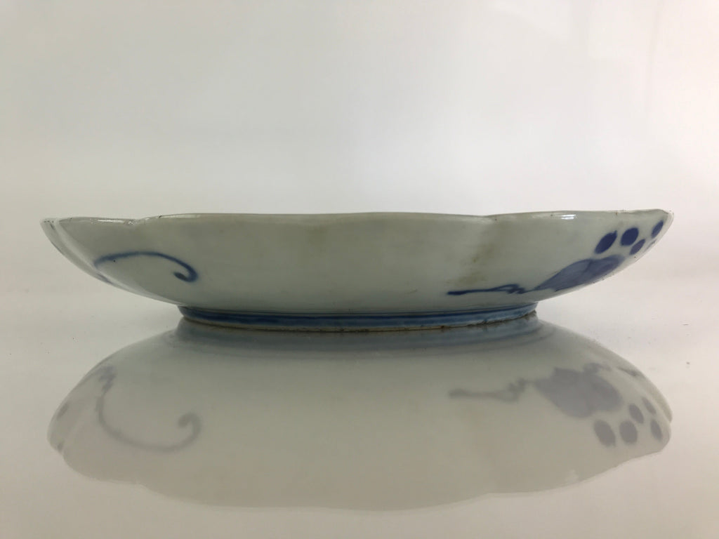 Japanese Porcelain Plate Vtg Blue Sometsuke Camellia Flower Bee Sara PY139